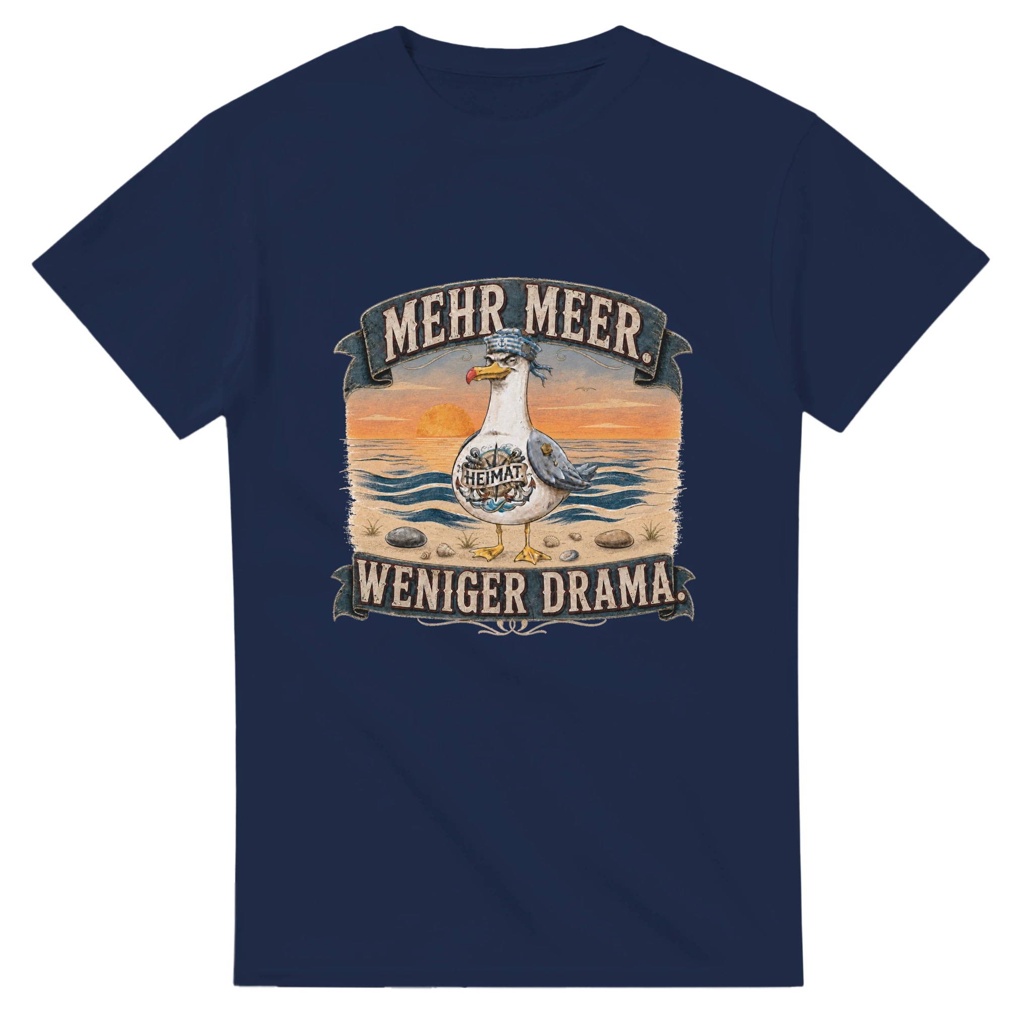T-Shirt in Weiß mit Motiv „Mehr Meer. Weniger Drama.“