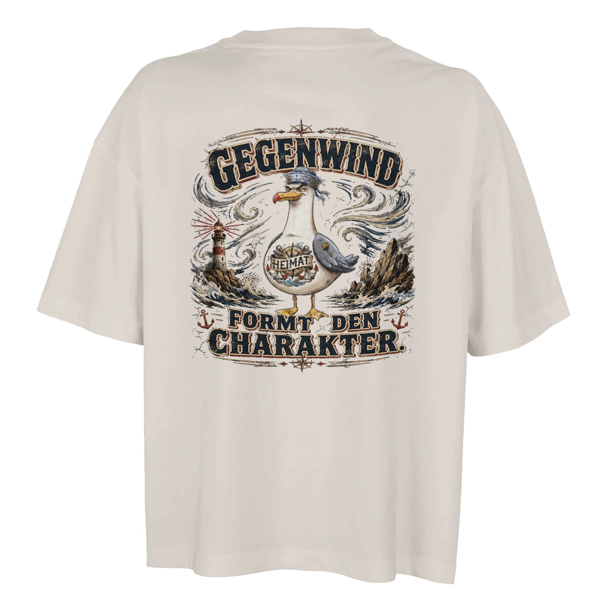Damen-T-Shirt in Weiß mit Motiv „Gegenwind formt den Charakter“