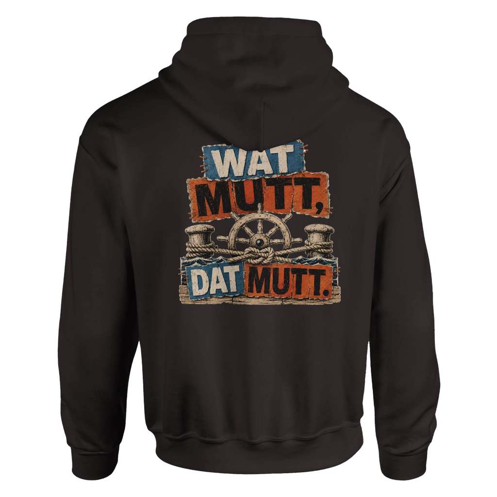 Hoodie in Weiß mit Motiv „Wat Mutt, Dat Mutt.“