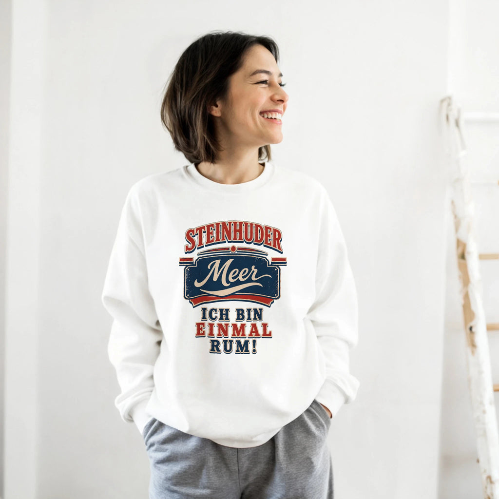 Pullover in Sand mit Motiv „Ich bin einmal rum“
