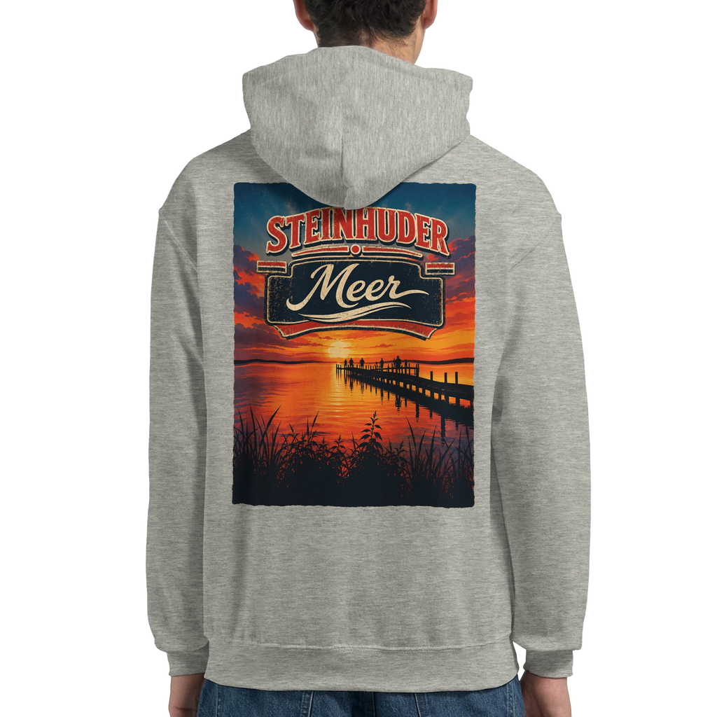 Hoodie in Weiß mit Motiv „Sunset Ratskeller Steg - Steinhuder Meer“