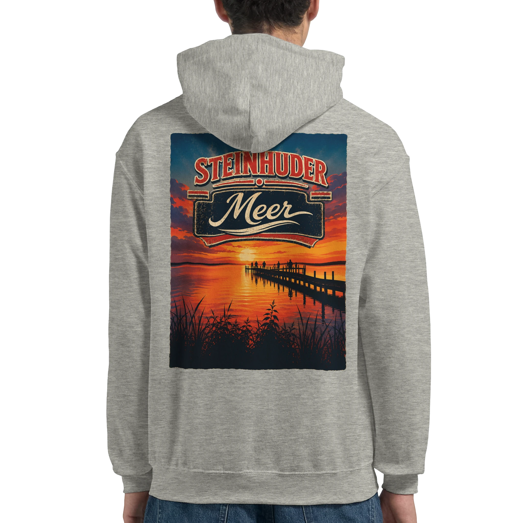 Hoodie in Weiß mit Motiv „Sunset Ratskeller Steg - Steinhuder Meer“