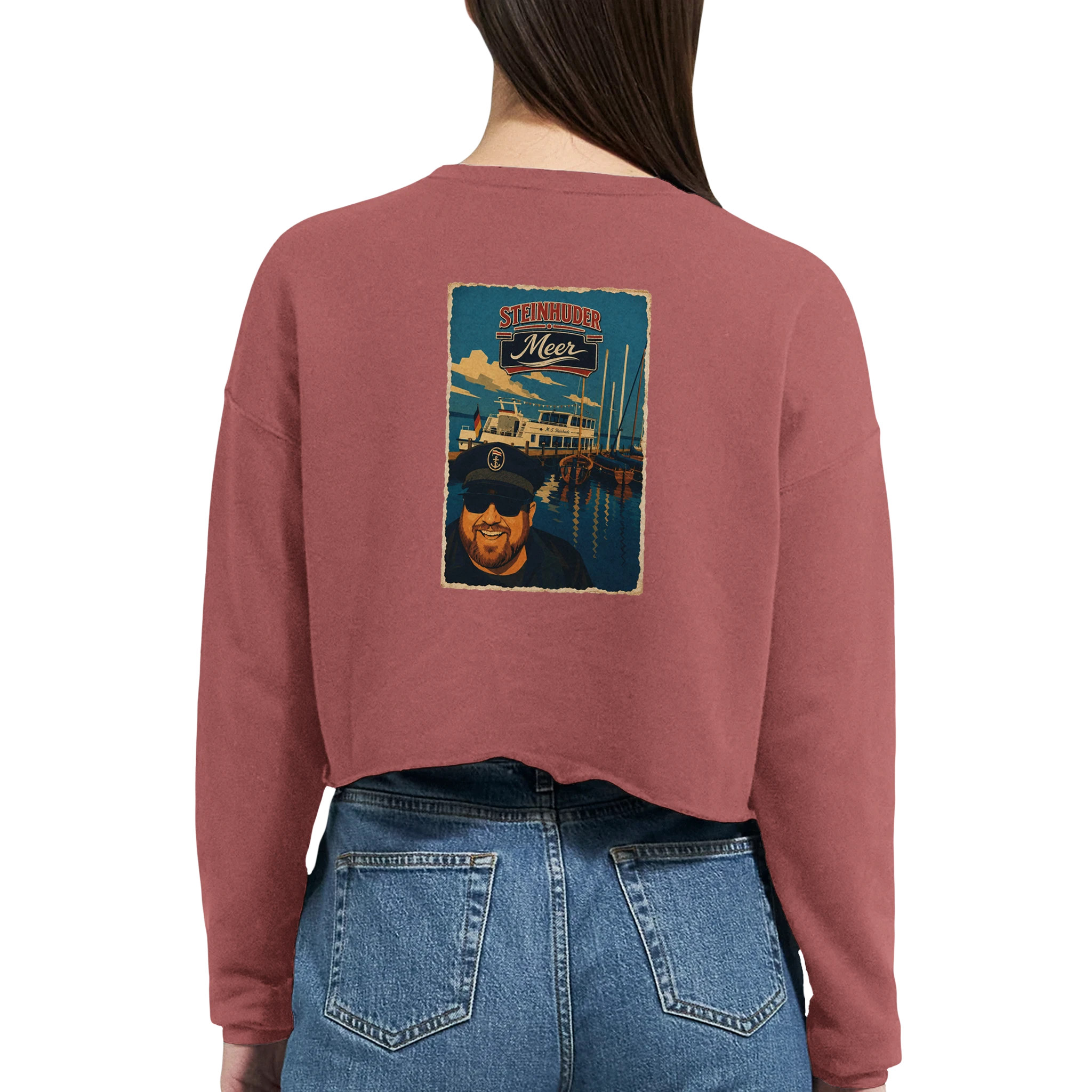 Damen-Pullover in Mauve mit Motiv „Kapitän an Bord“