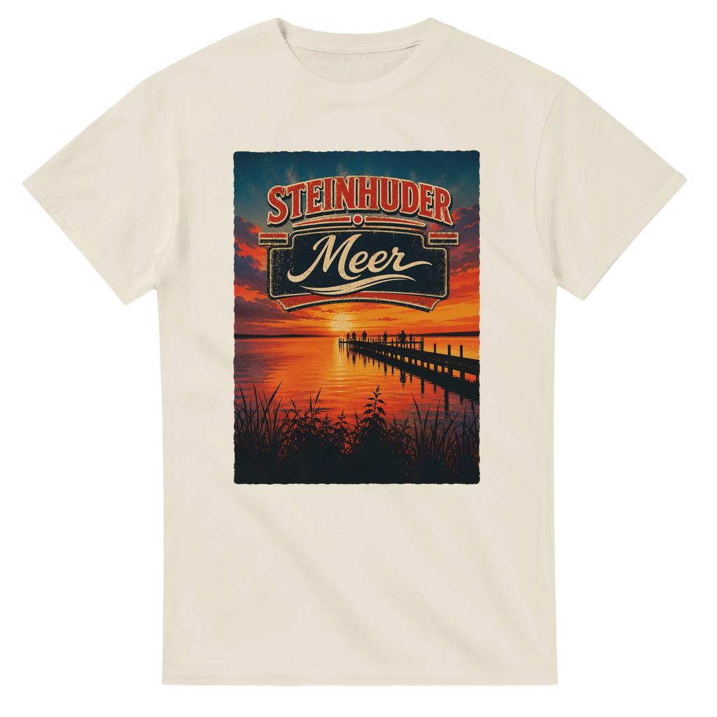 T-Shirt in Weiß mit Motiv „Sunset Ratskeller Steg am Steinhuder Meer“