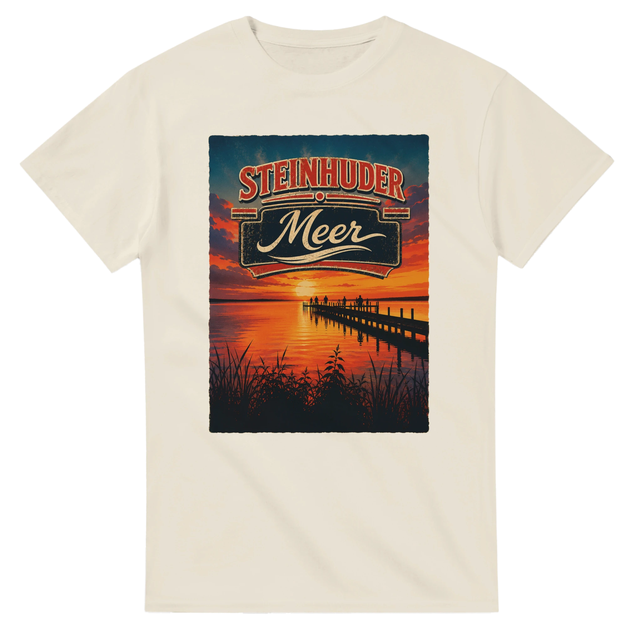 T-Shirt in Weiß mit Motiv „Sunset Ratskeller Steg am Steinhuder Meer“