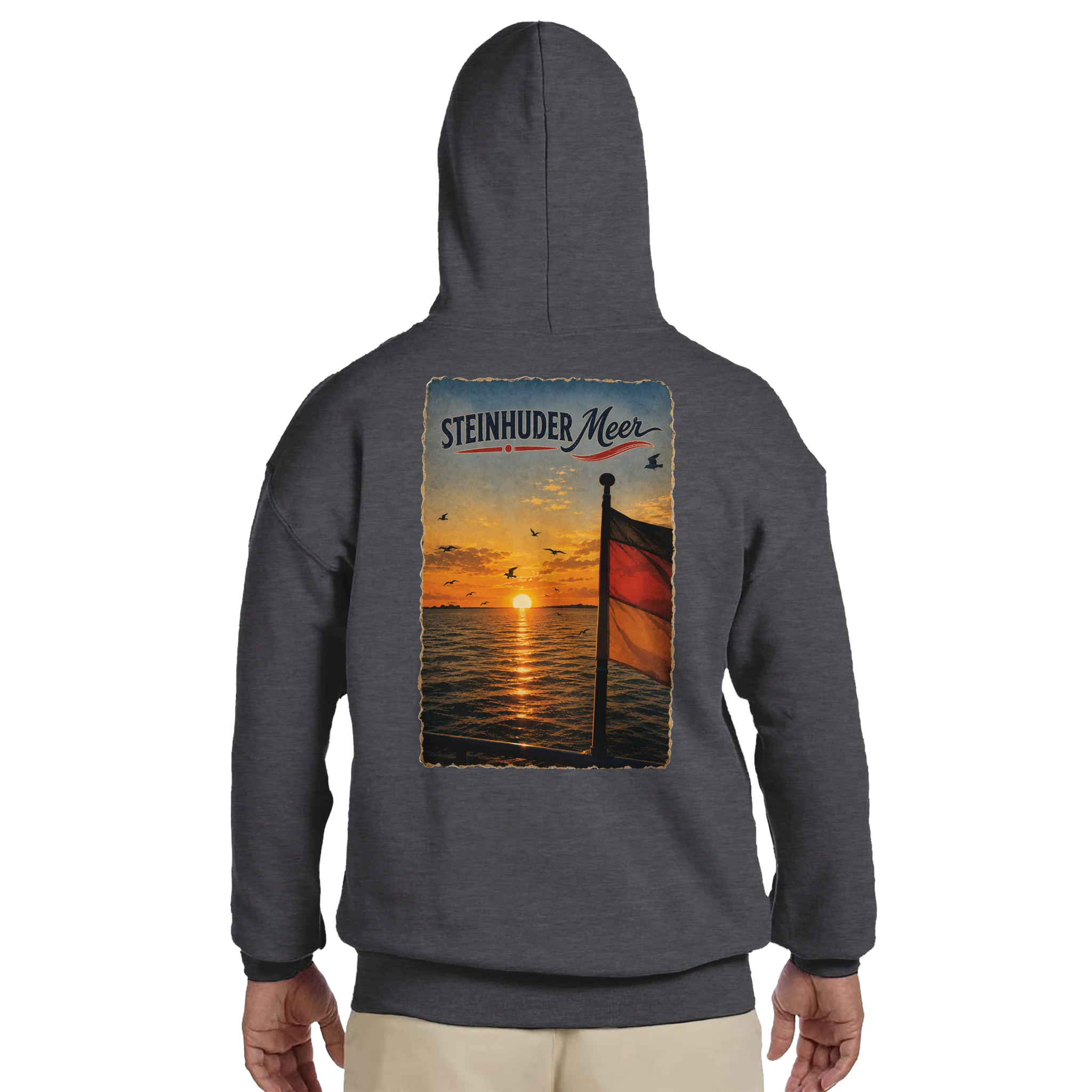 Hoodie in Sand mit Motiv „Flagge und Sunset“