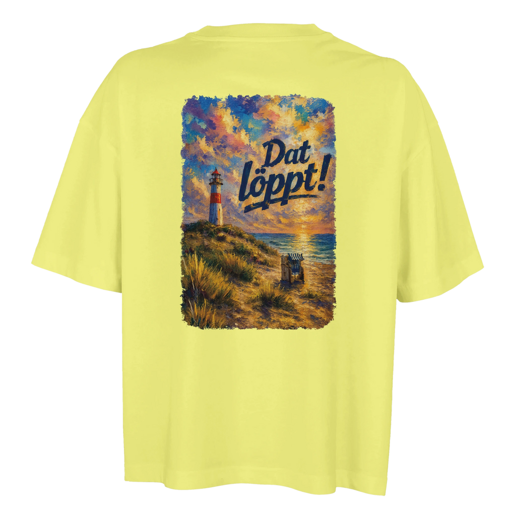 Übergroßes T-Shirt für Damen - Dat löppt! Typisch Norddeutsch in Hellgelb