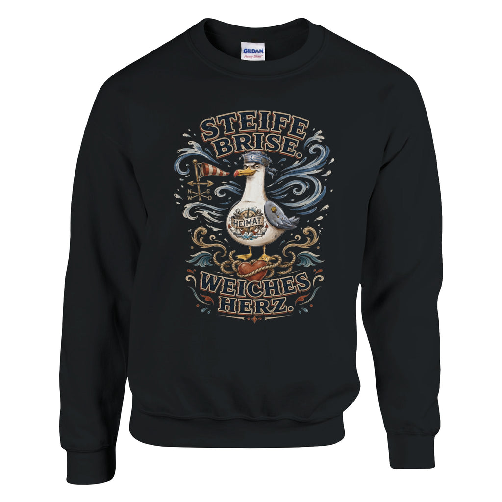 Pullover in Weiß mit Motiv „Steife Brise. Weiches Herz.“