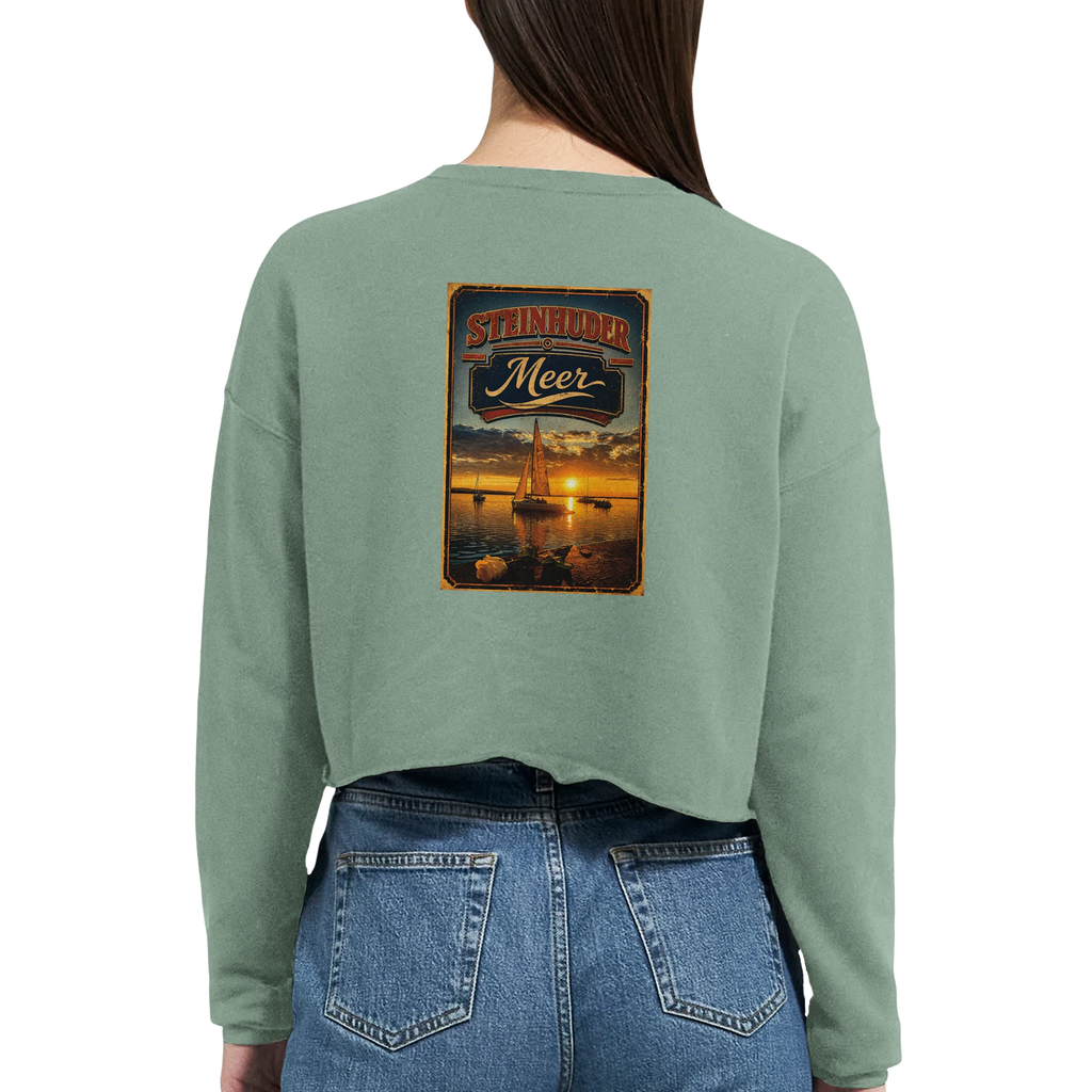 Damen-Pullover in Staubblau mit Motiv „White Night am Wilhelmstein mit Sonnenuntergang“