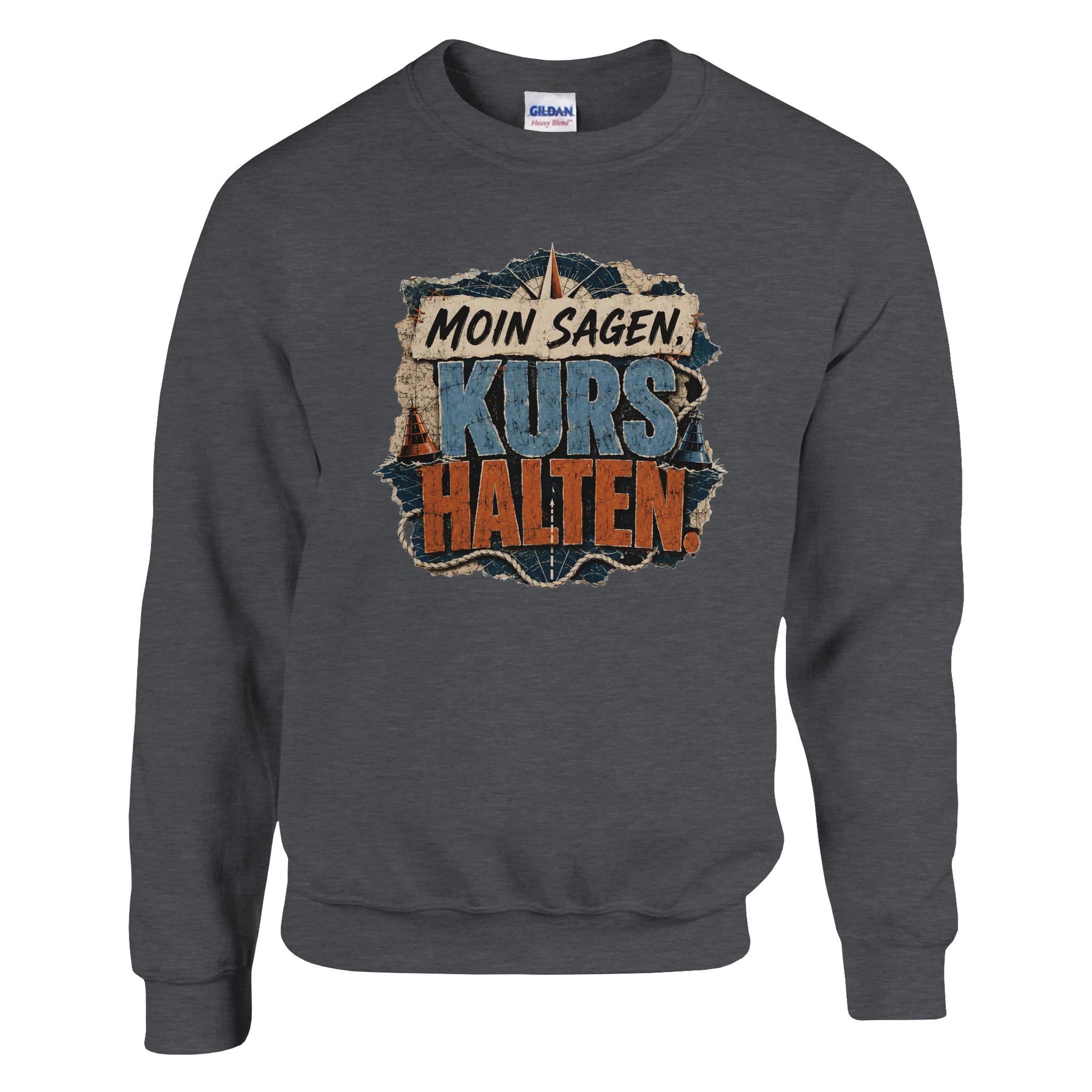 Pullover in Weiß mit Motiv „Moin sagen. Kurs halten.“