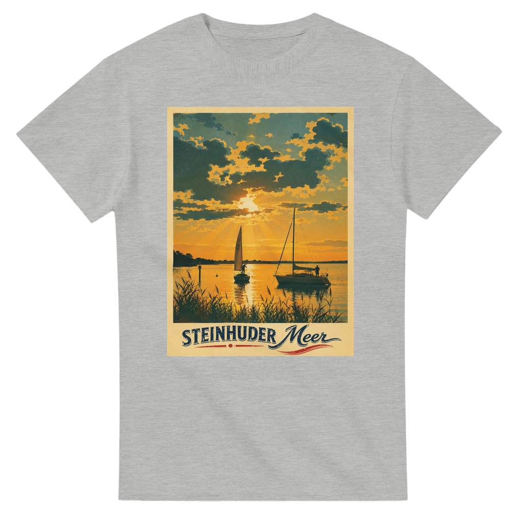 T-Shirt in Weiß mit Motiv „Segler am Steinhuder Meer beim Sunset“