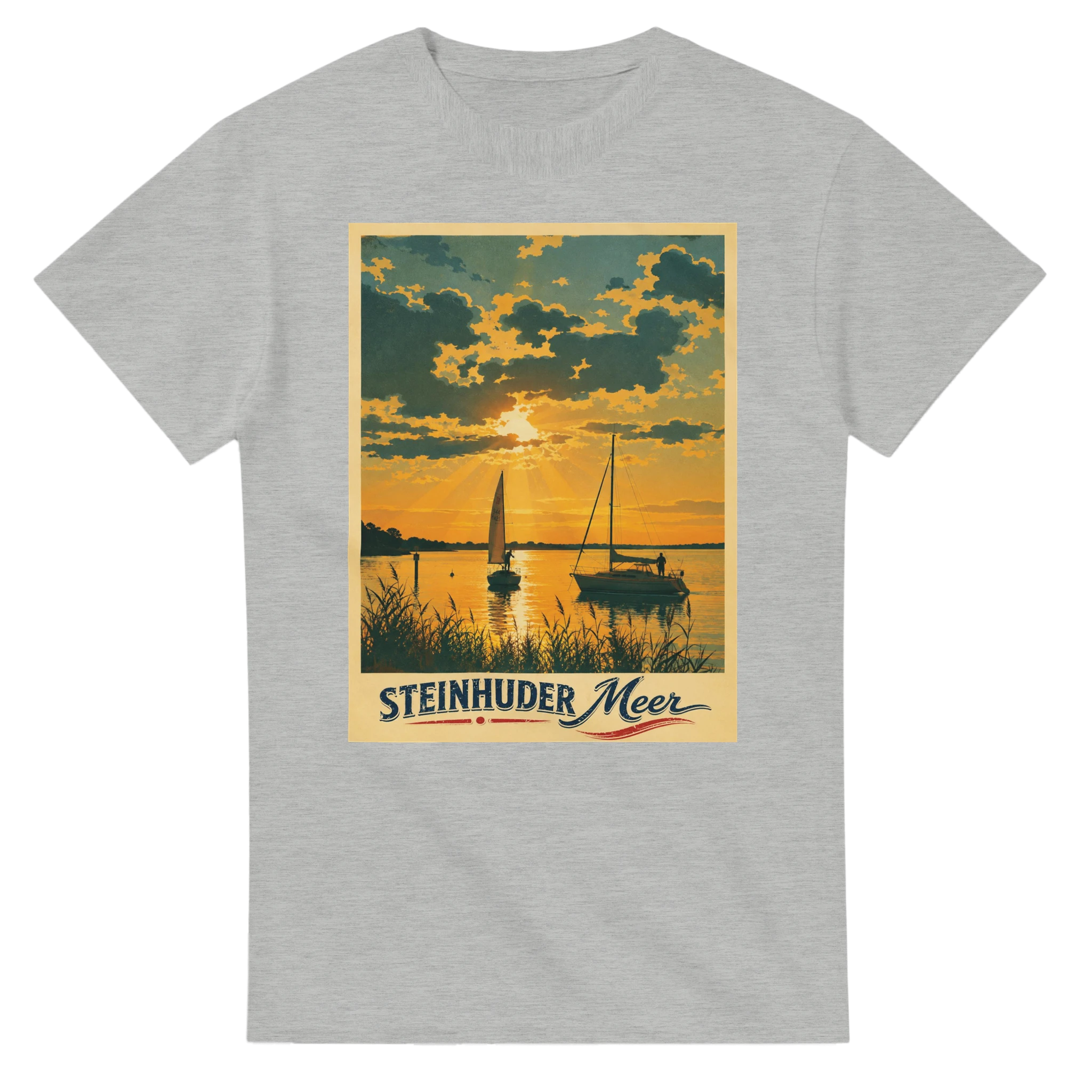 T-Shirt in Weiß mit Motiv „Segler am Steinhuder Meer beim Sunset“