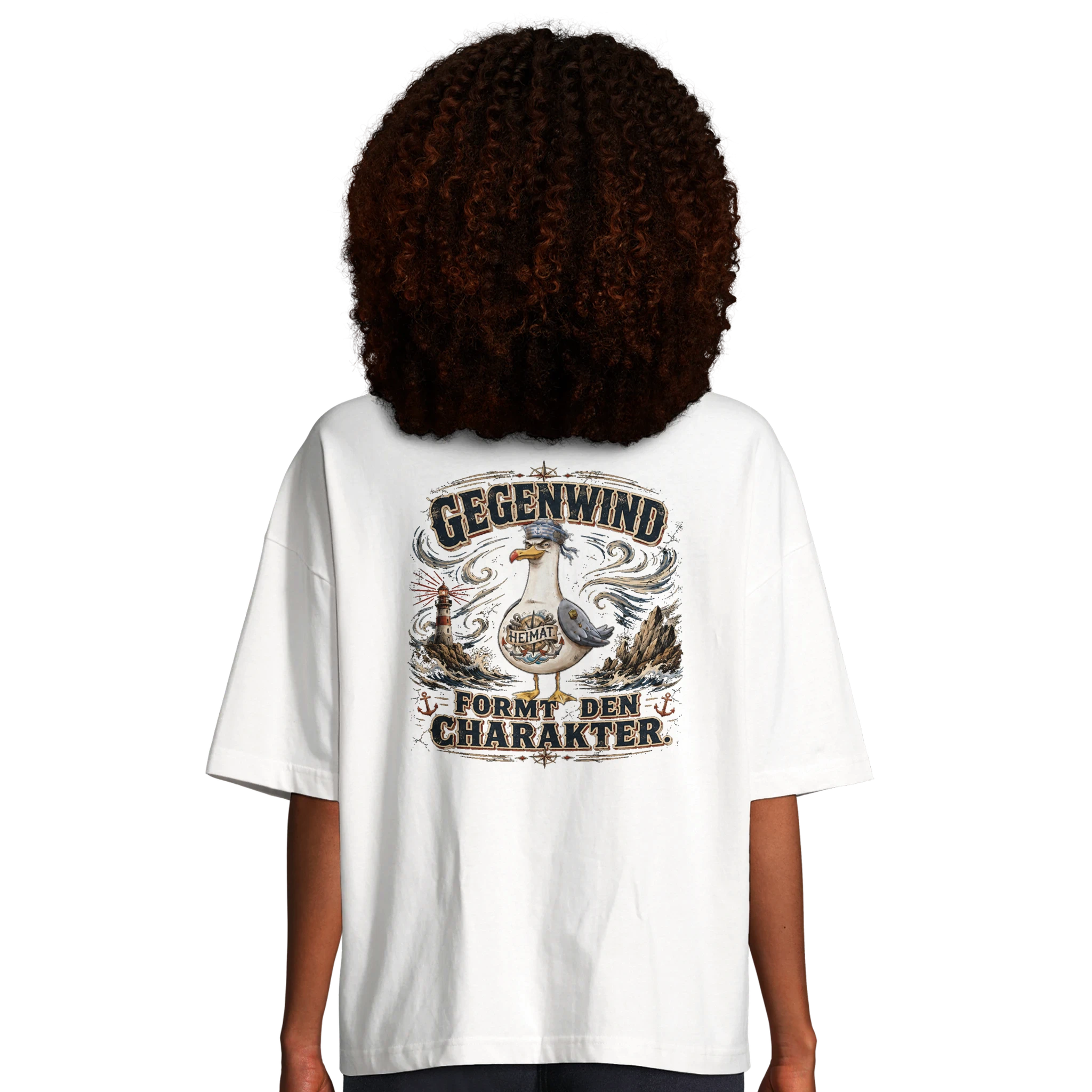 Damen-T-Shirt in Hellgelb mit Motiv „Gegenwind formt den Charakter“