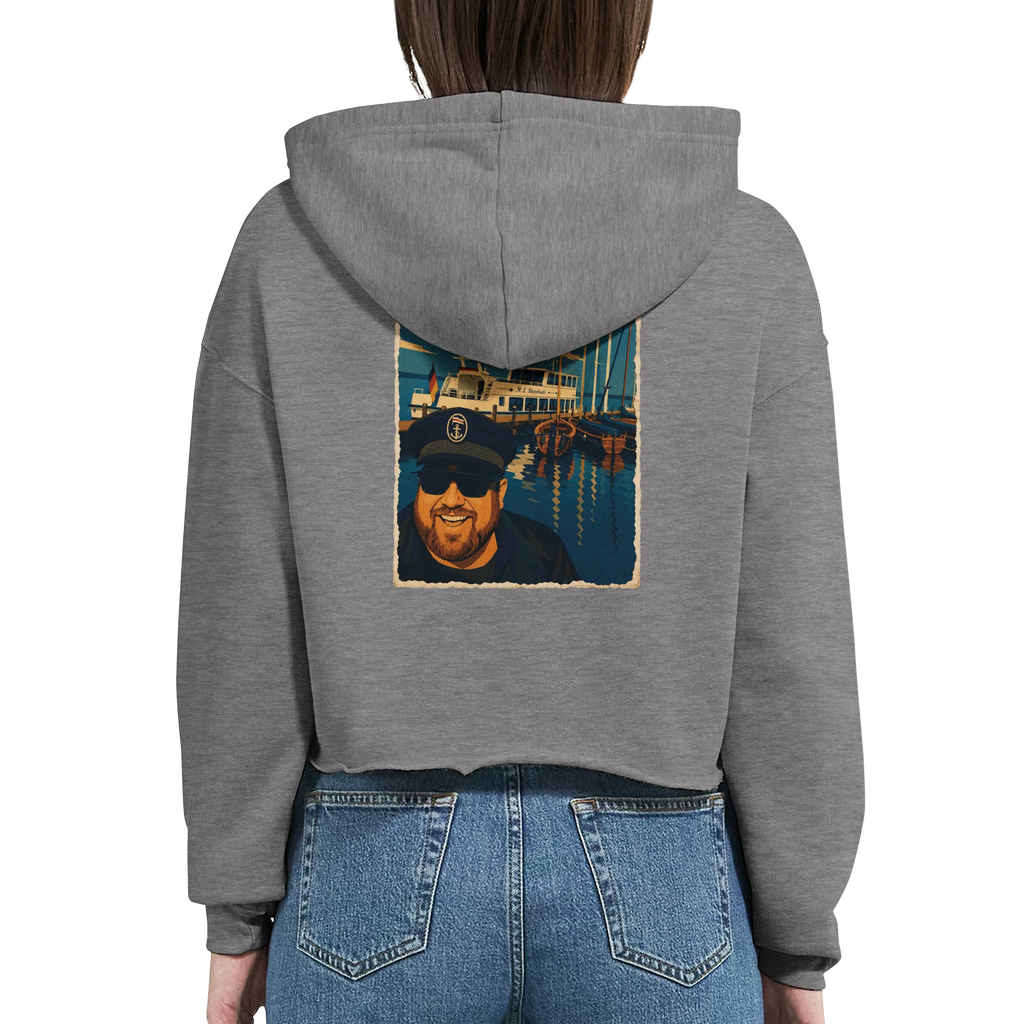 Damen-Hoodie in Weiß mit Motiv „Kapitän an Bord“