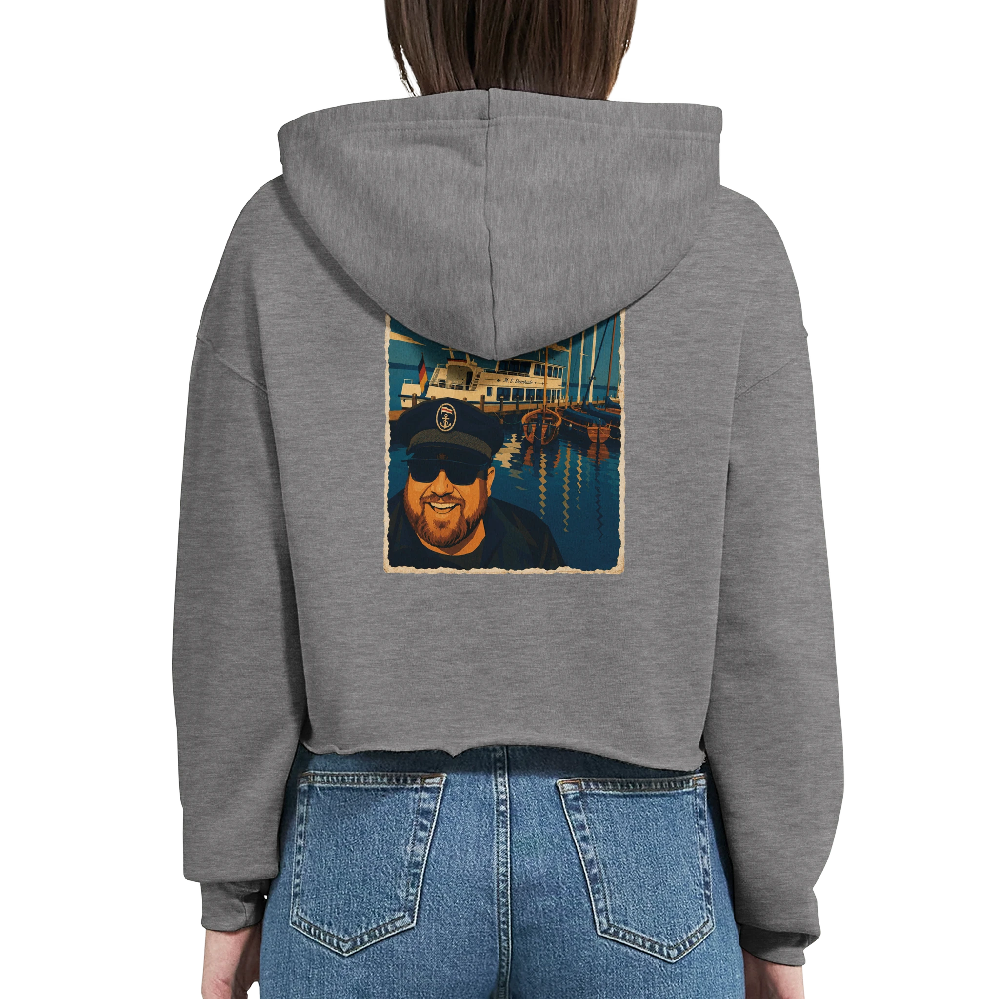 Damen-Hoodie in Weiß mit Motiv „Kapitän an Bord“
