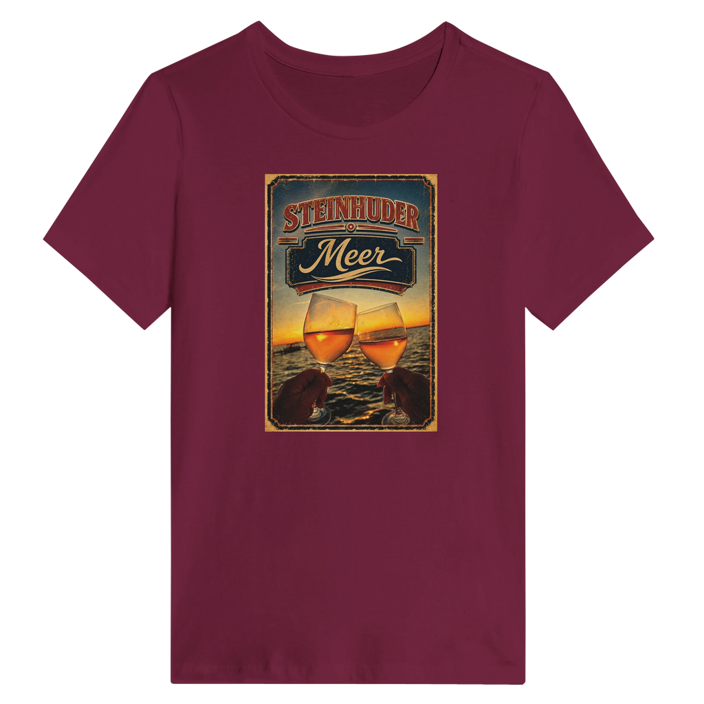 Damen-T-Shirt in Weiß mit Motiv „Stößchen bei Sunset“