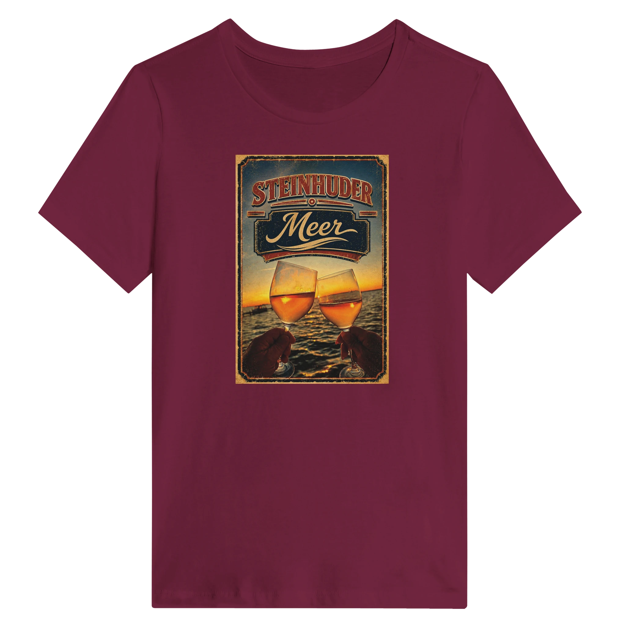 Damen-T-Shirt in Weiß mit Motiv „Stößchen bei Sunset“