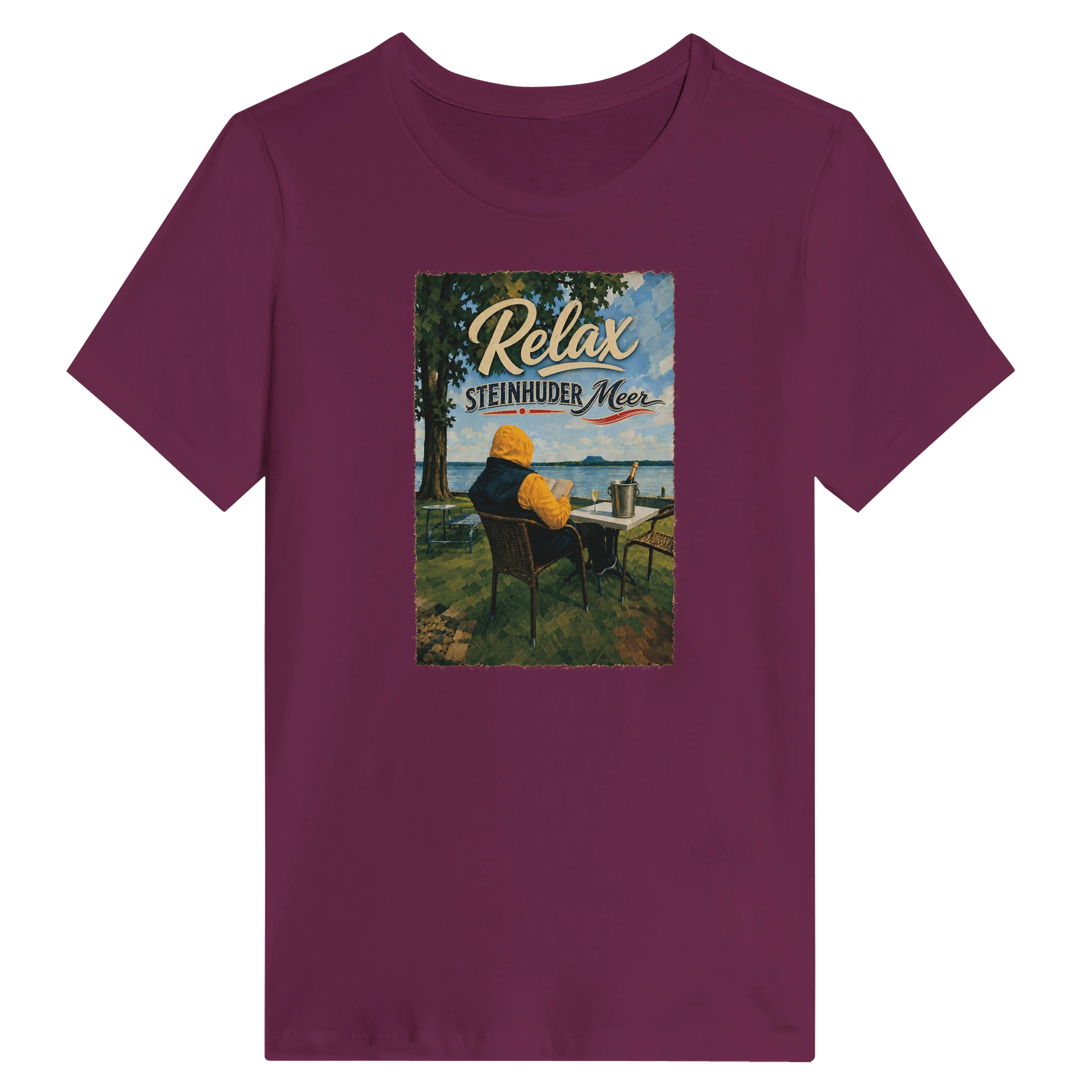 Damen-T-Shirt in Weiß mit Motiv „Relax und Champagner“
