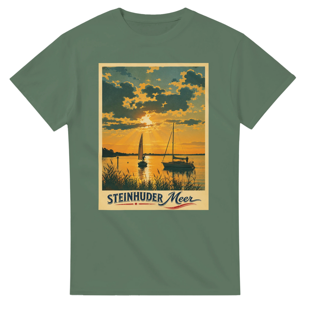 T-Shirt in Weiß mit Motiv „Segler am Steinhuder Meer beim Sunset“