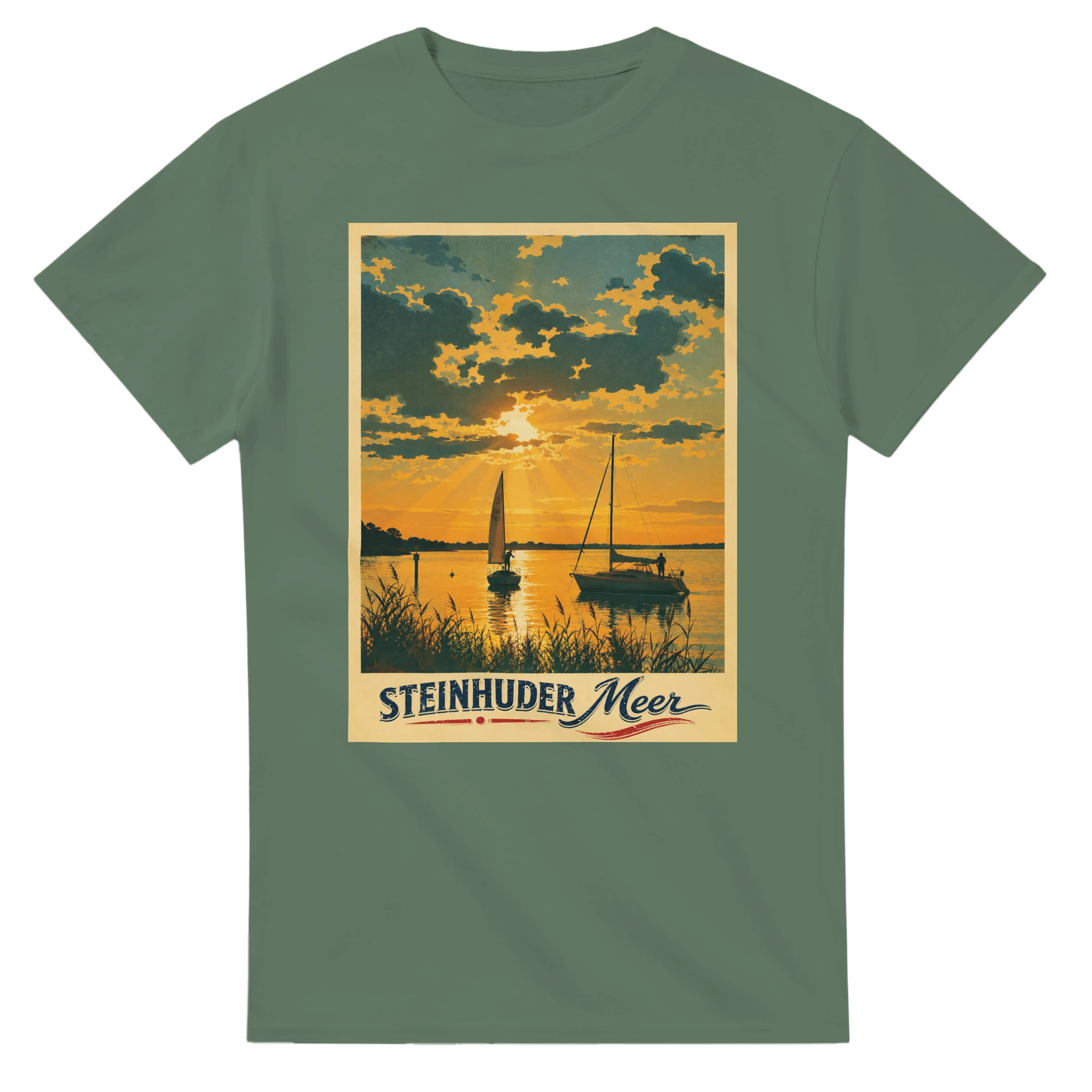 T-Shirt in Weiß mit Motiv „Segler am Steinhuder Meer beim Sunset“