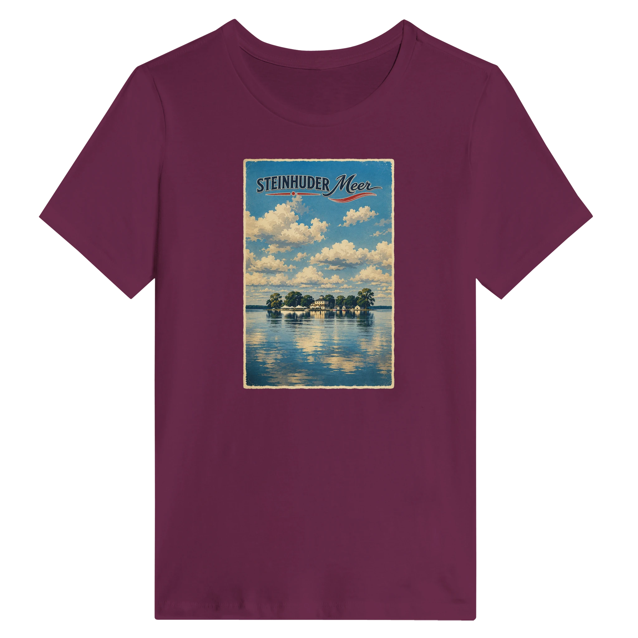Damen-T-Shirt in Weiß mit Motiv „Wilhelmstein im Steinhuder Meer“
