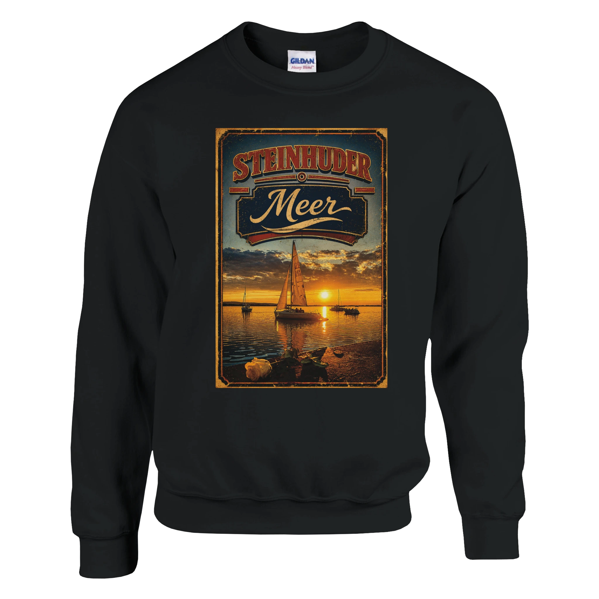 Pullover in Aschgrau mit Motiv „White Night am Wilhelmstein mit Sunset“