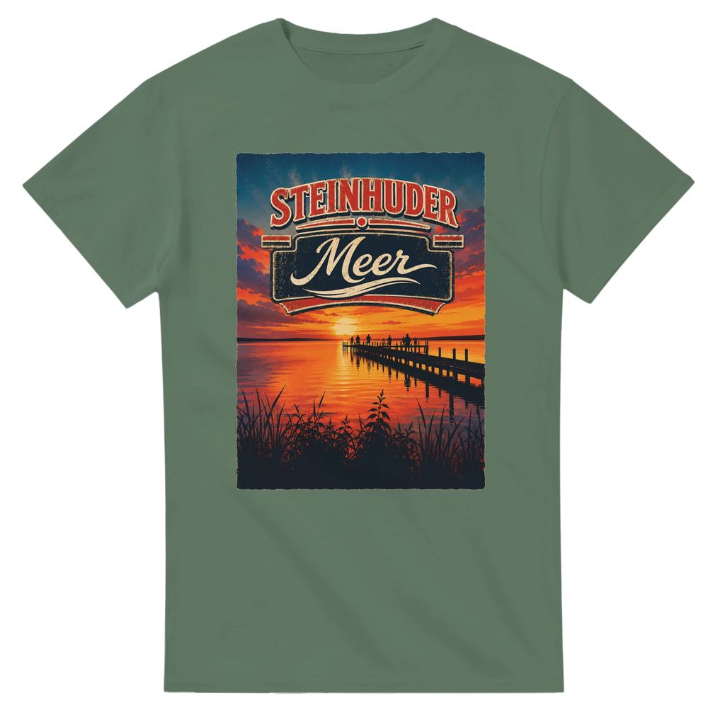 T-Shirt in Weiß mit Motiv „Sunset Ratskeller Steg am Steinhuder Meer“