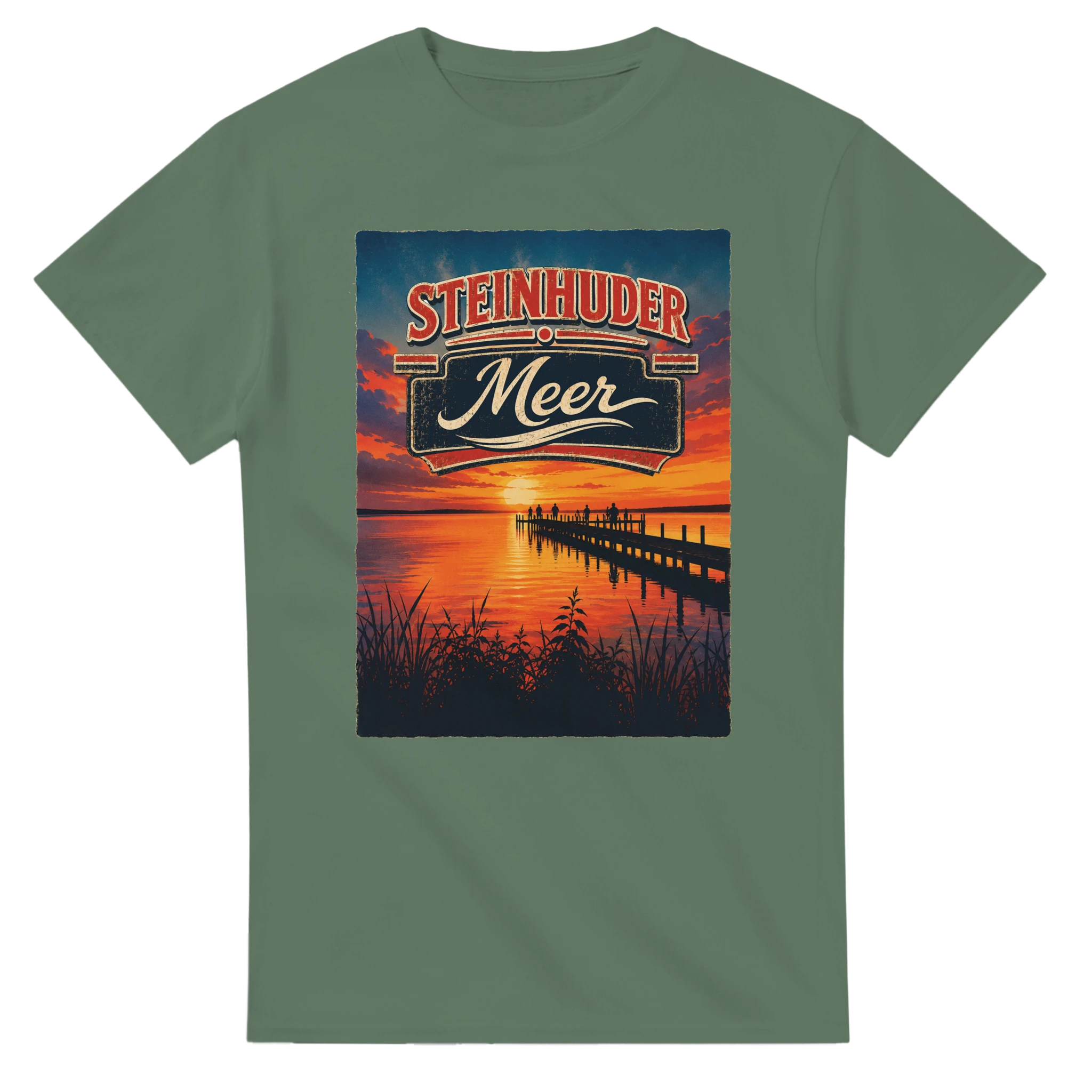 T-Shirt in Weiß mit Motiv „Sunset Ratskeller Steg am Steinhuder Meer“