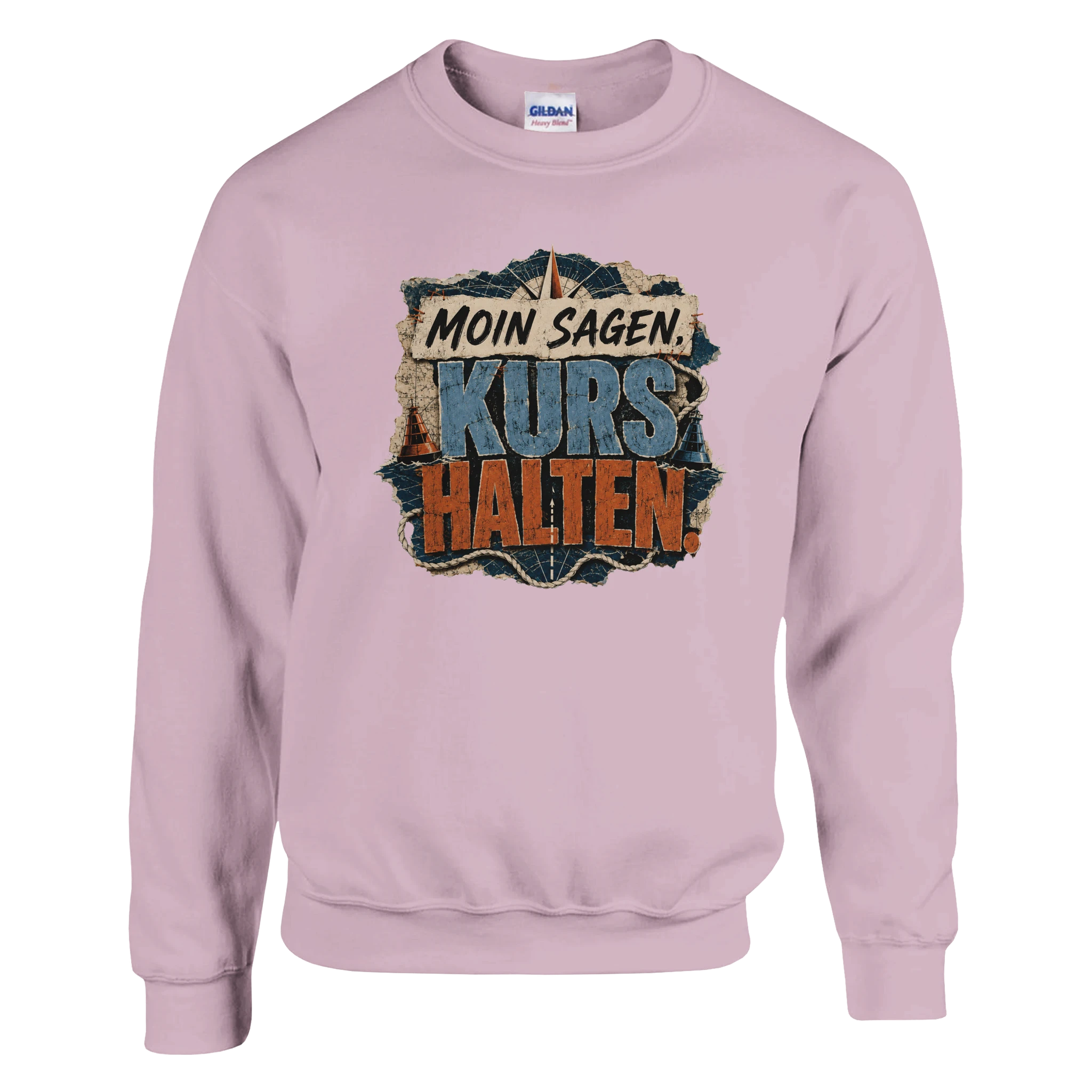 Pullover in Hellrosa mit Motiv „Moin sagen. Kurs halten.“