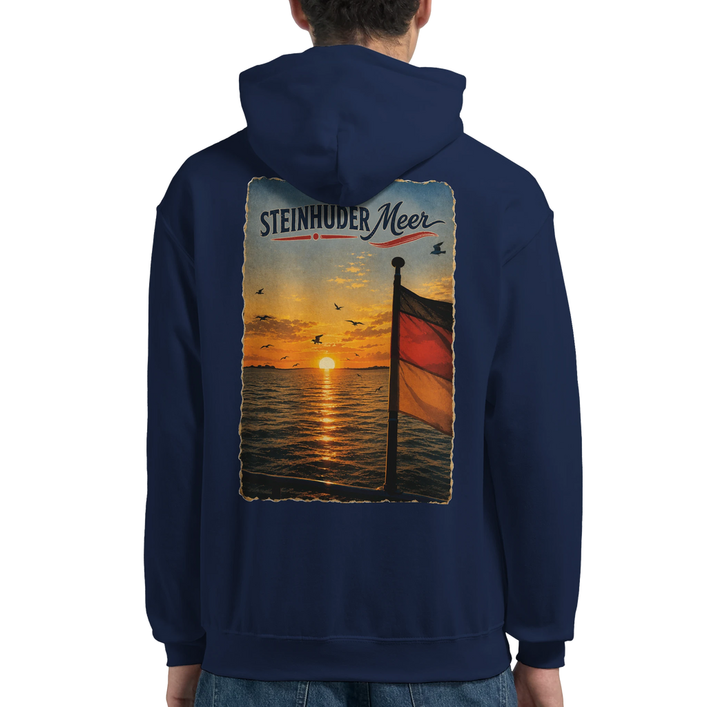Hoodie in Weiß mit Motiv „Flagge und Sunset“
