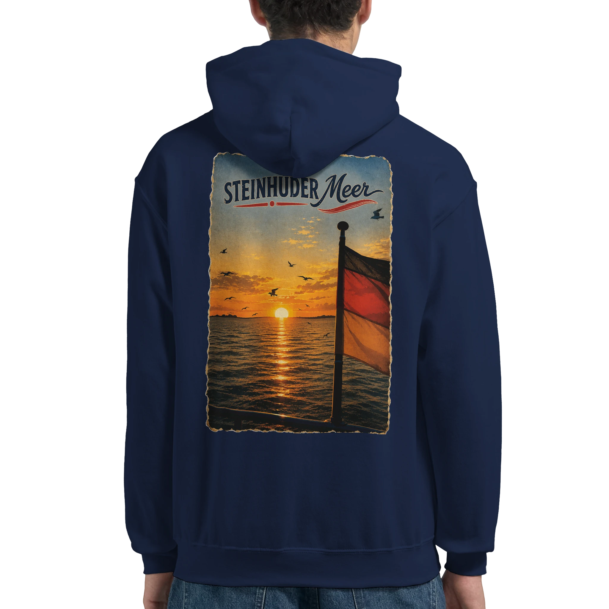 Hoodie in Weiß mit Motiv „Flagge und Sunset“