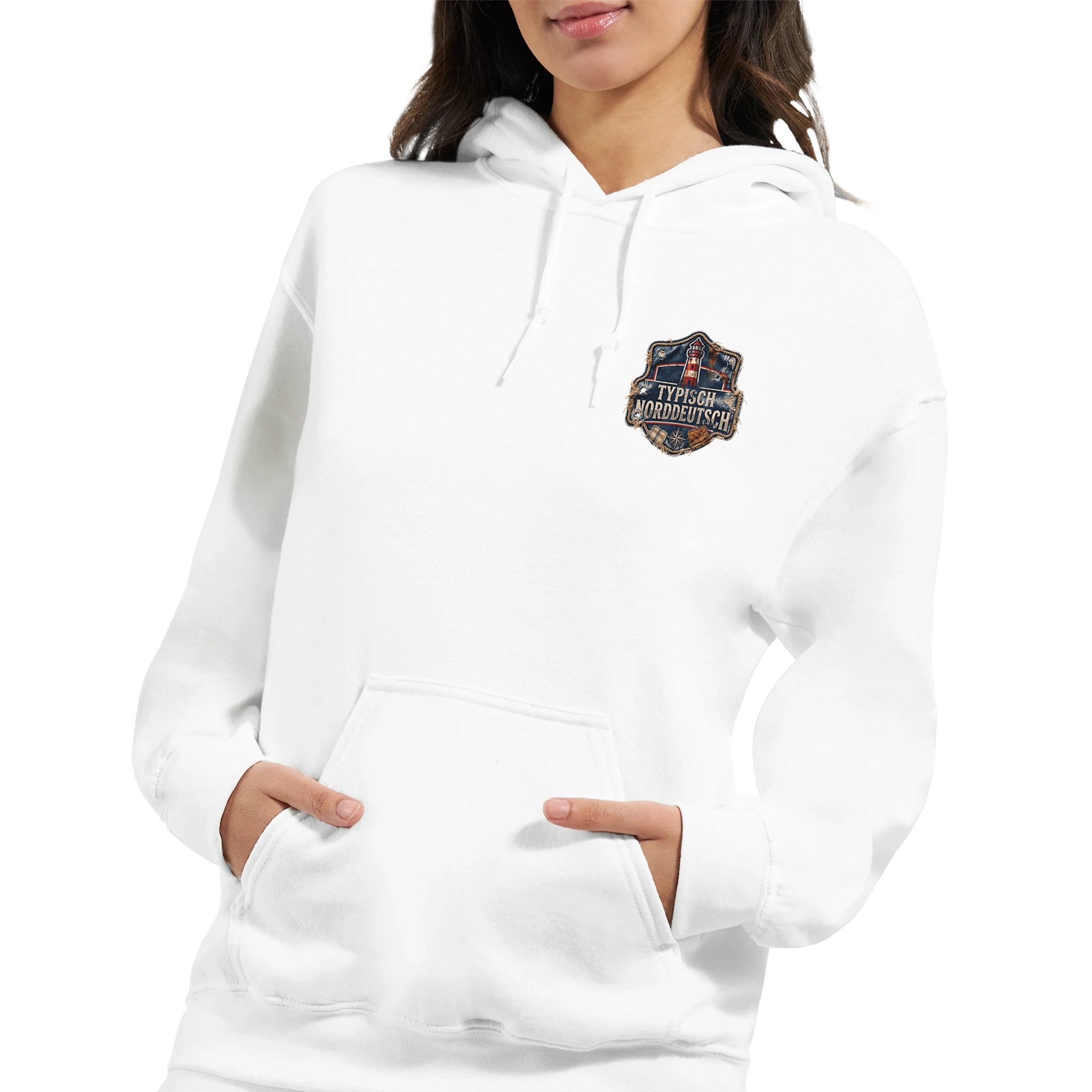 Hoodie in Hellrosa mit Motiv „Zuhause ist, wo Moin genügt. Möwe“