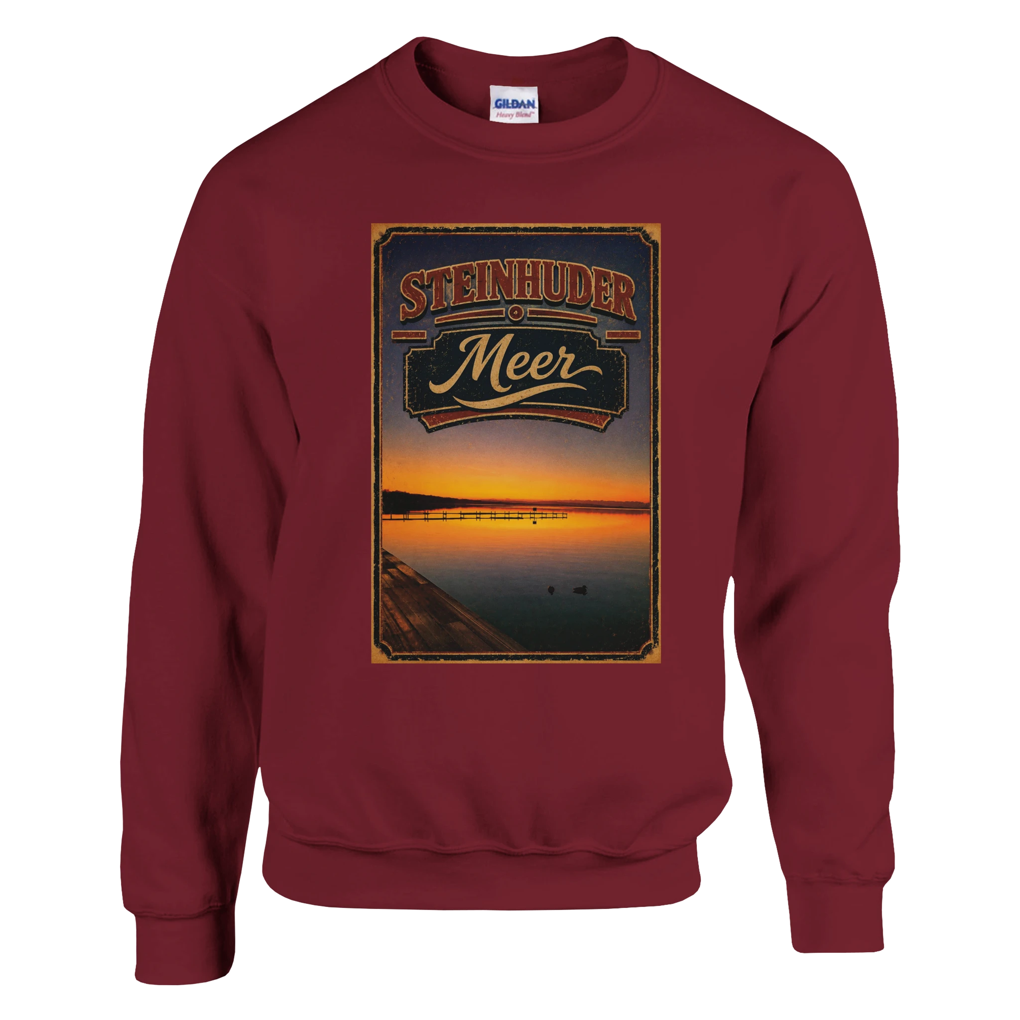 Pullover in Aschgrau mit Motiv „Steg an der Planke“