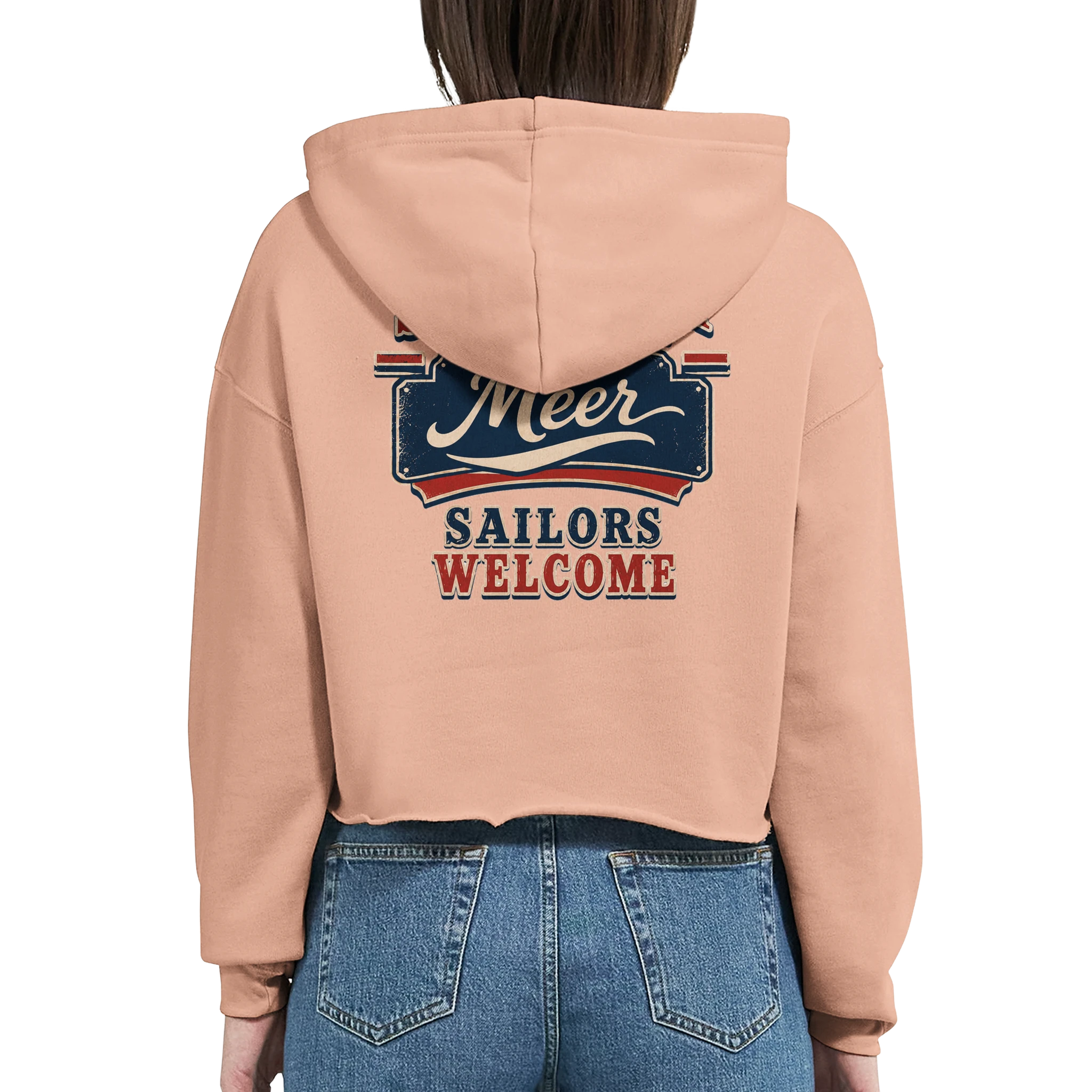 Damen-Hoodie in Weiß mit Motiv „Sailors Welcome“