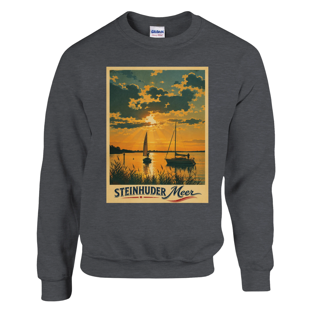Pullover in Weiß mit Motiv „Segler am Steinhuder Meer beim Sunset“