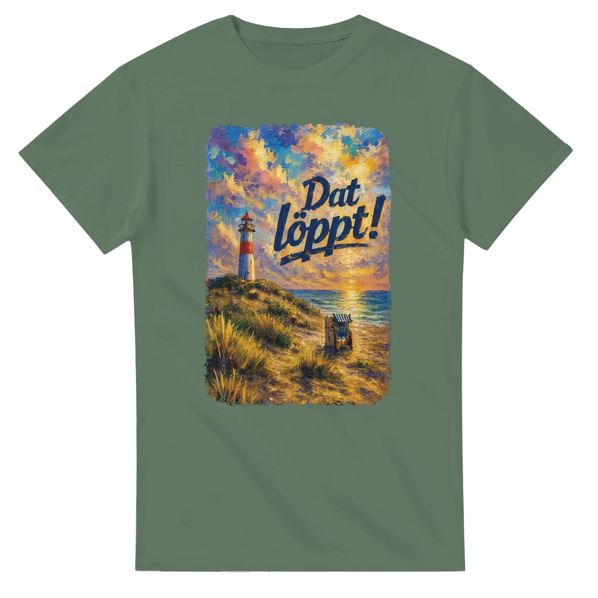 T-Shirt in Natur mit Motiv „Dat löppt! Typisch Norddeutsch“