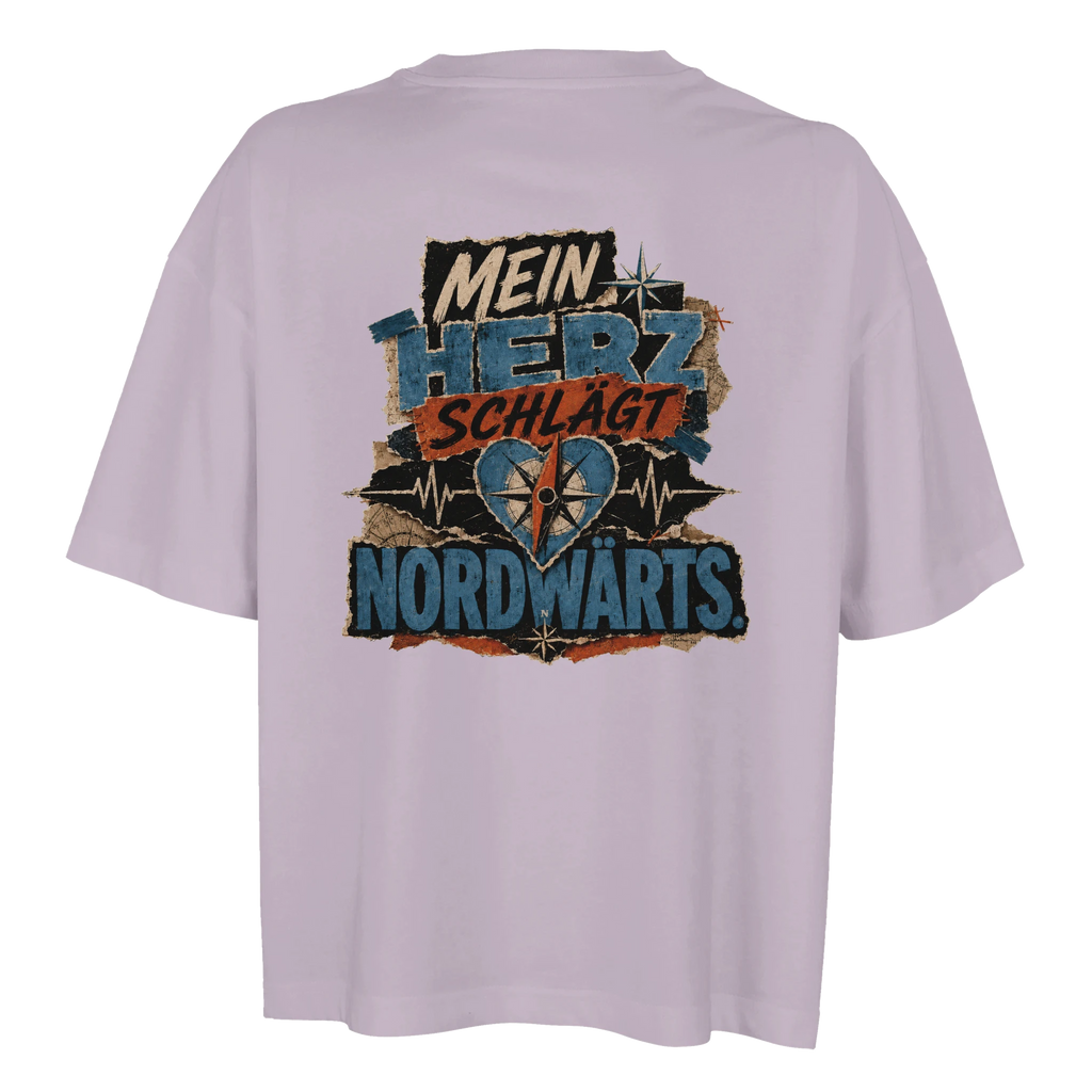 Damen-T-Shirt in Weiß mit Motiv „Mein Herz schlägt NORDWÄRTS.“