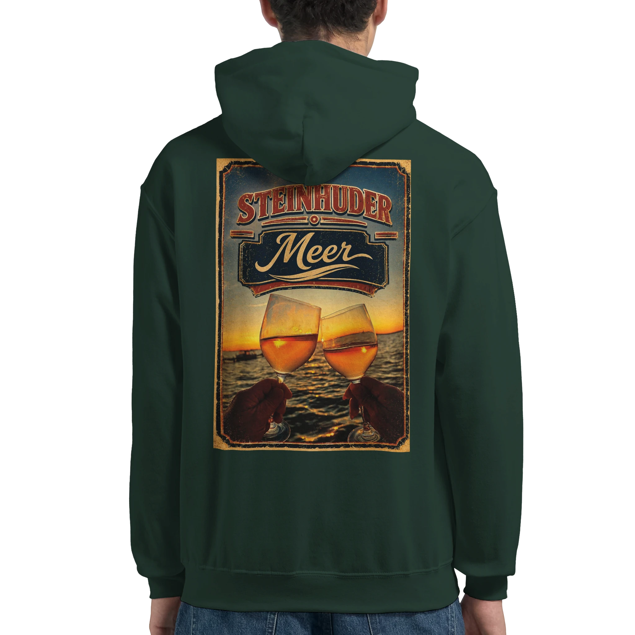 Hoodie in Weiß mit Motiv „Stößchen bei Sunset“