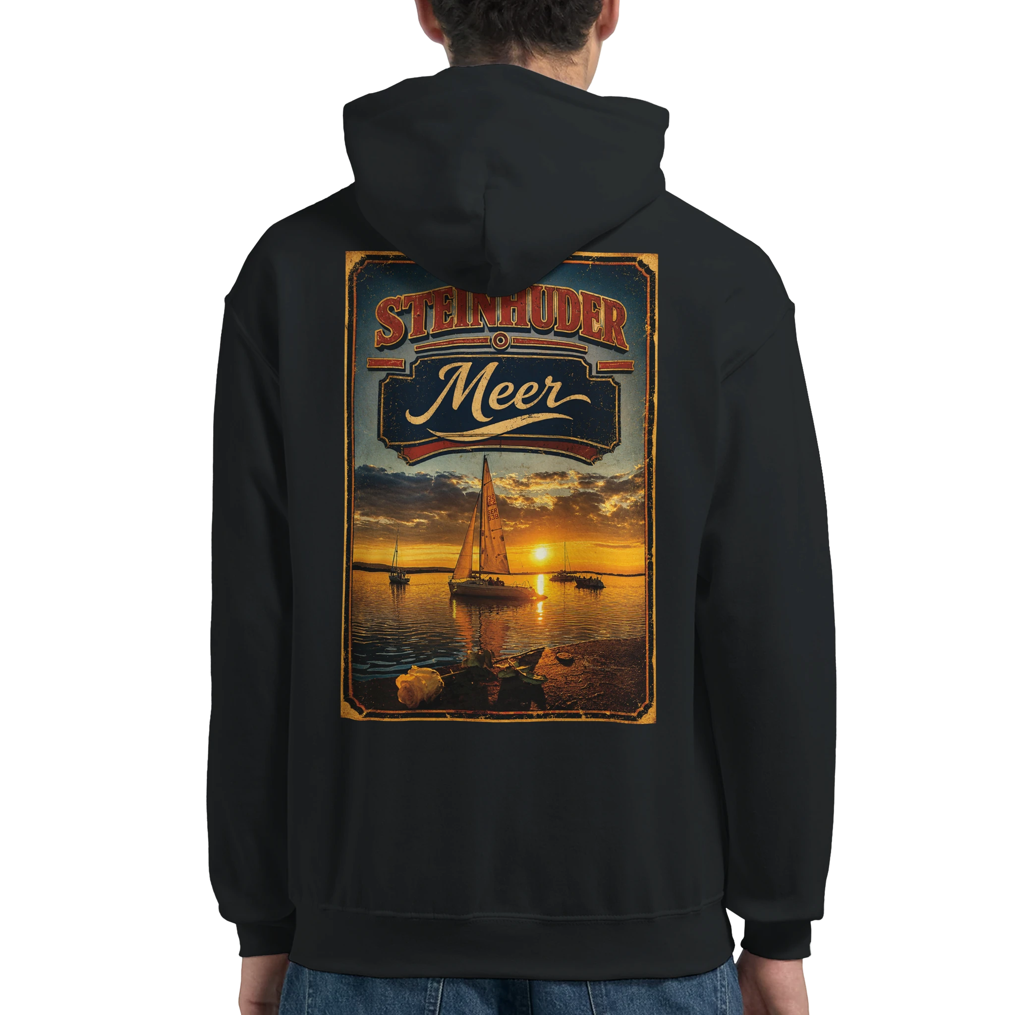 Hoodie in Aschgrau mit Motiv „White Night am Wilhelmstein im Sonnenuntergang“
