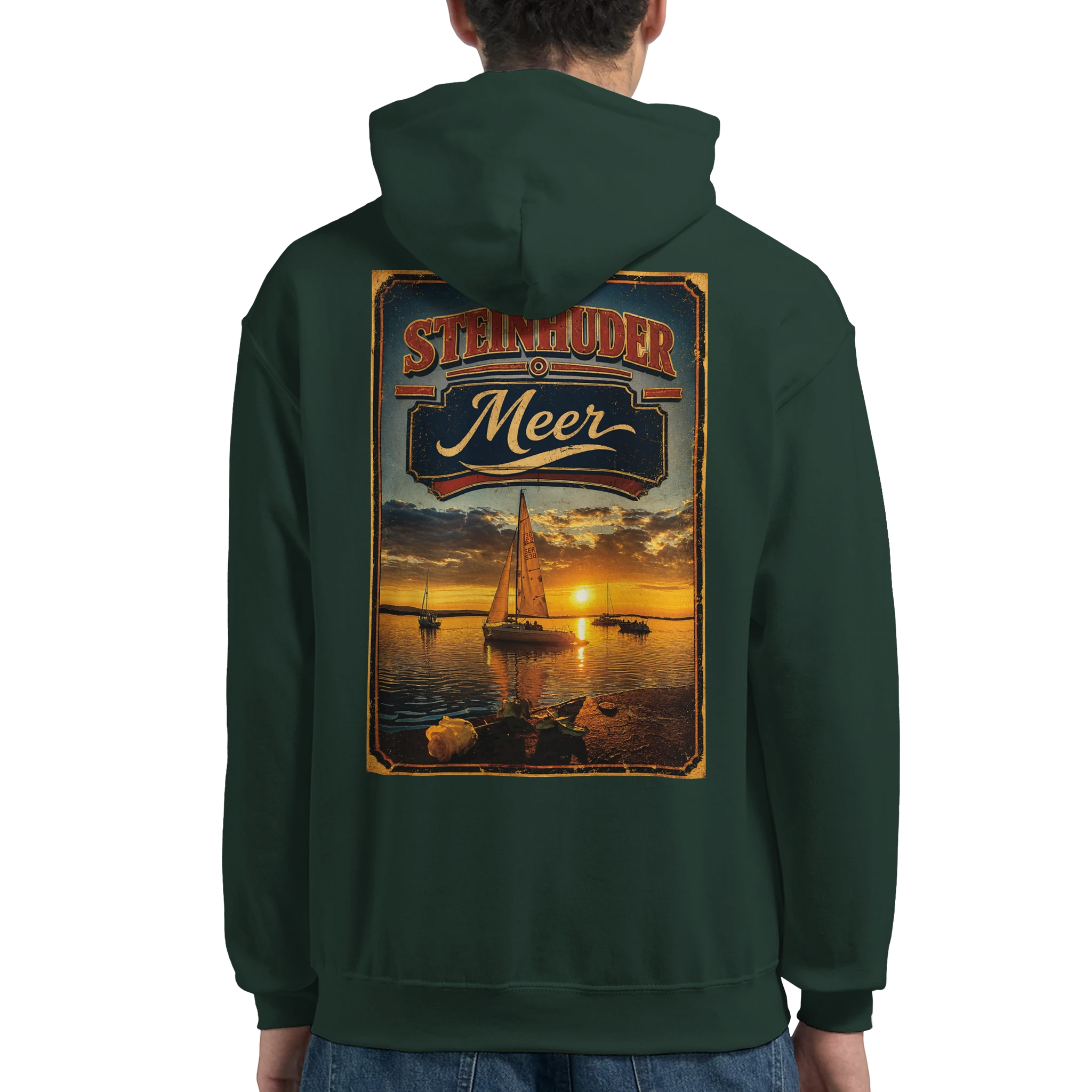 Hoodie in Weiß mit Motiv „White Night am Wilhelmstein im Sonnenuntergang“