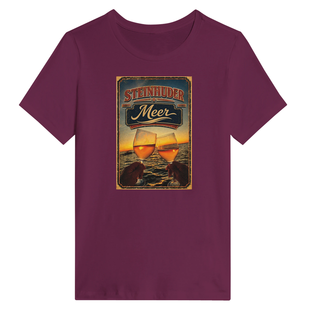 Damen-T-Shirt in Weiß mit Motiv „Stößchen bei Sunset“
