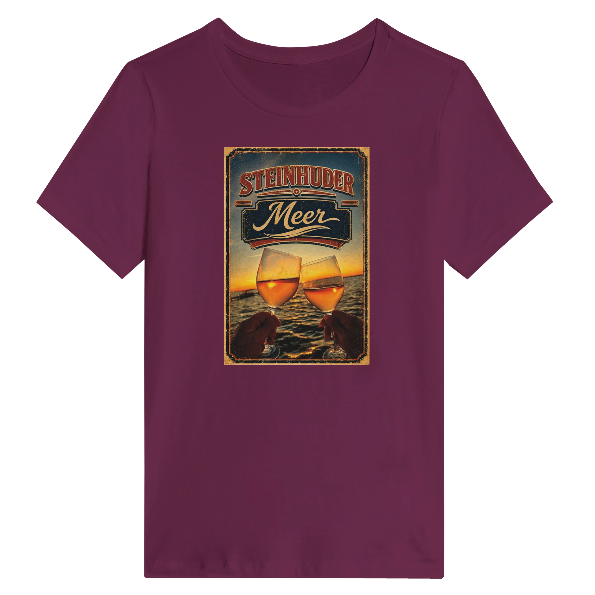 Damen-T-Shirt in Weiß mit Motiv „Stößchen bei Sunset“