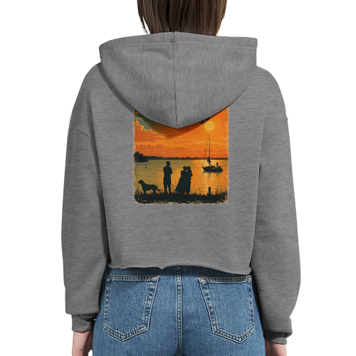 Damen-Hoodie in Weiß mit Motiv „Familie beim Sunset“