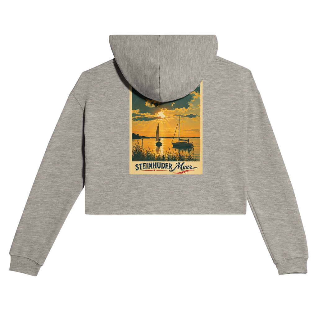 Damen-Hoodie in Pfirsich mit Motiv „Segler am Steinhuder Meer beim Sunset“