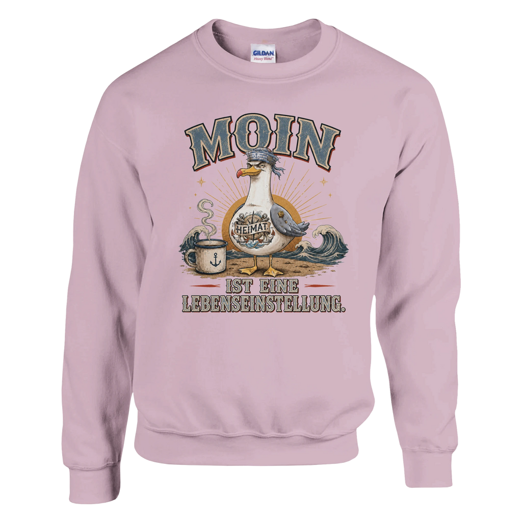 Pullover in Weiß mit Motiv „Moin ist eine Lebenseinstellung Möwe“
