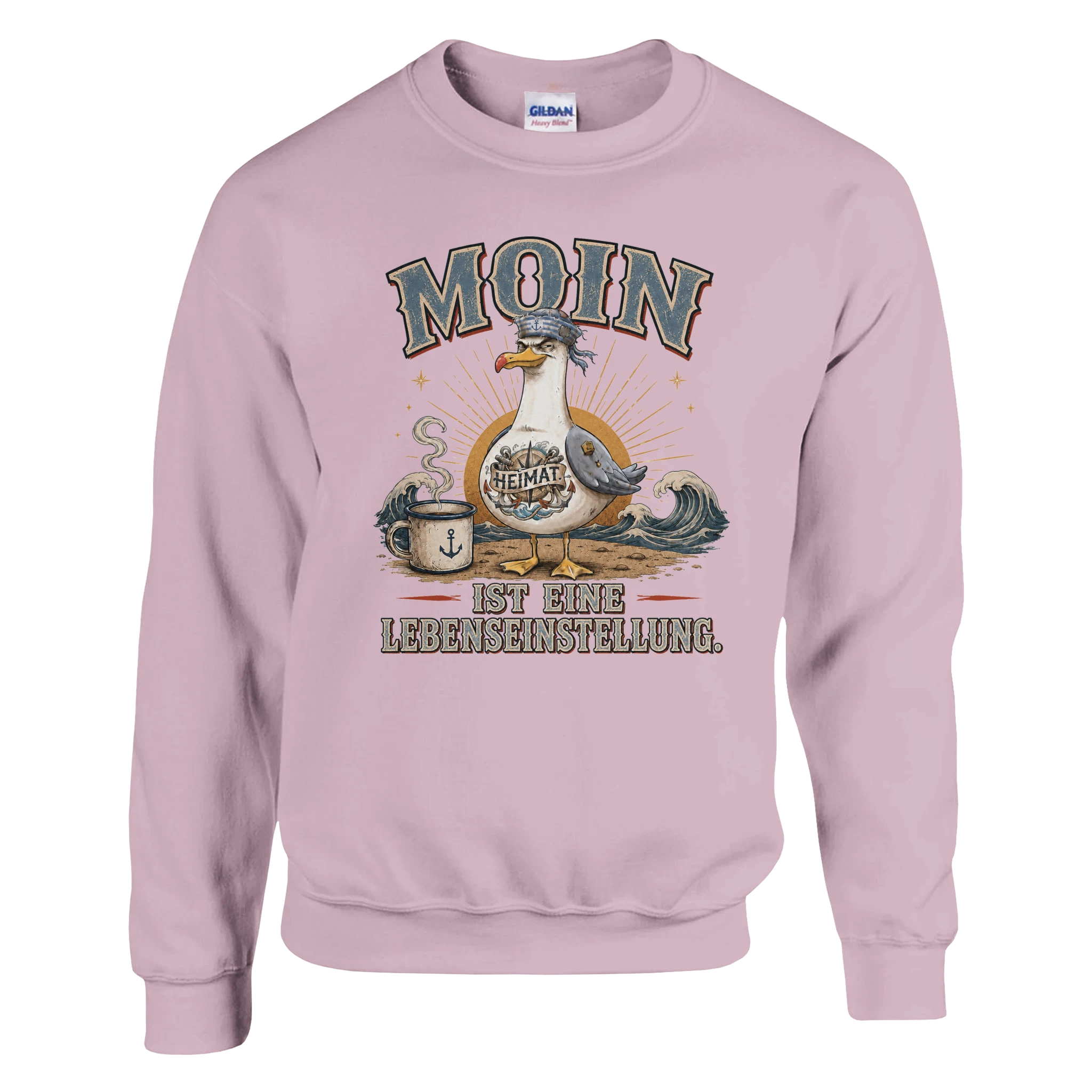Pullover in Weiß mit Motiv „Moin ist eine Lebenseinstellung Möwe“