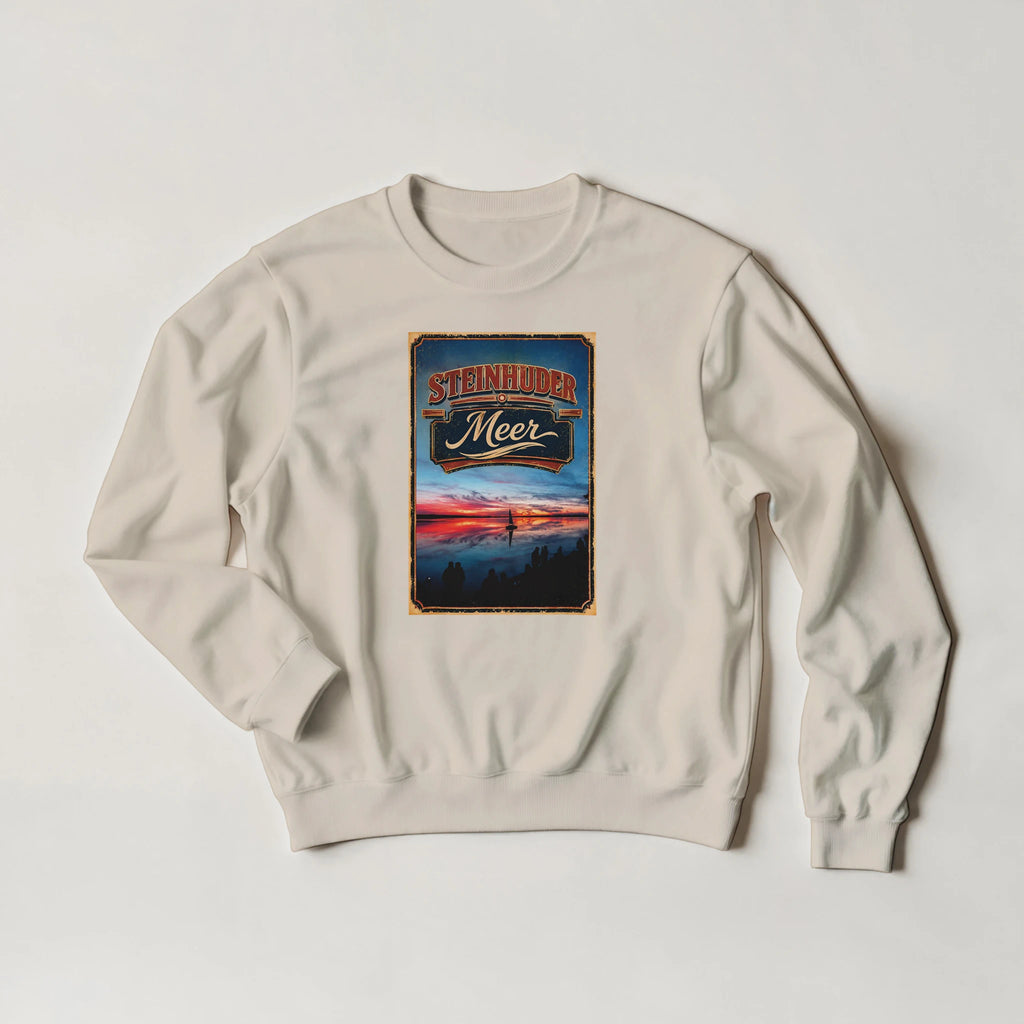 Pullover in Aschgrau mit Motiv „Sunset und Segler am Wilhelmstein – Steinhuder Meer“