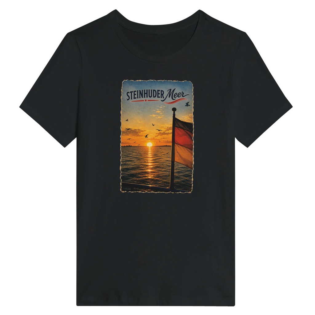 Damen-T-Shirt in Zitronengelb mit Motiv „Flagge und Sunset“