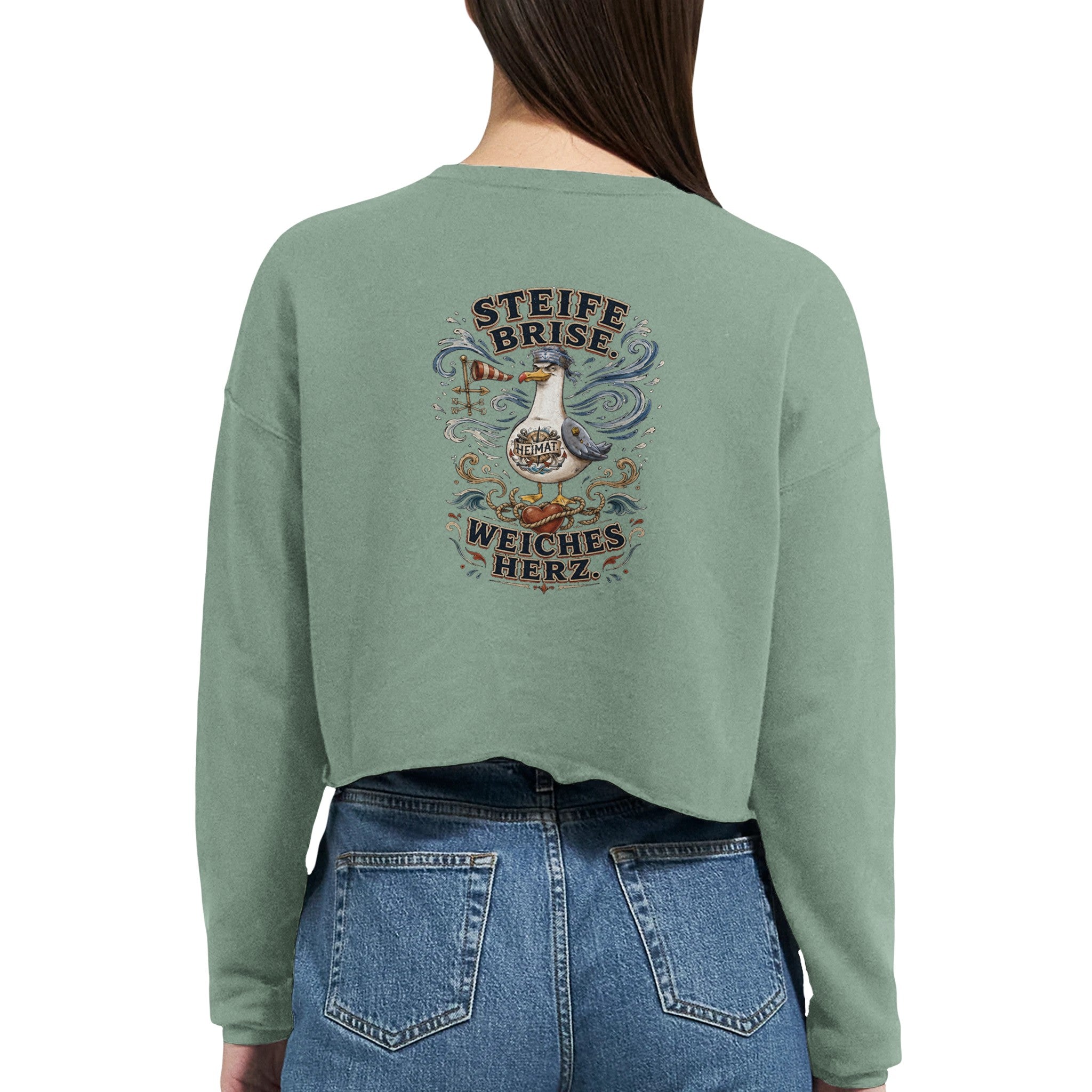 Damen-Pullover in Mauve mit Motiv „Steife Brise. Weiches Herz.“