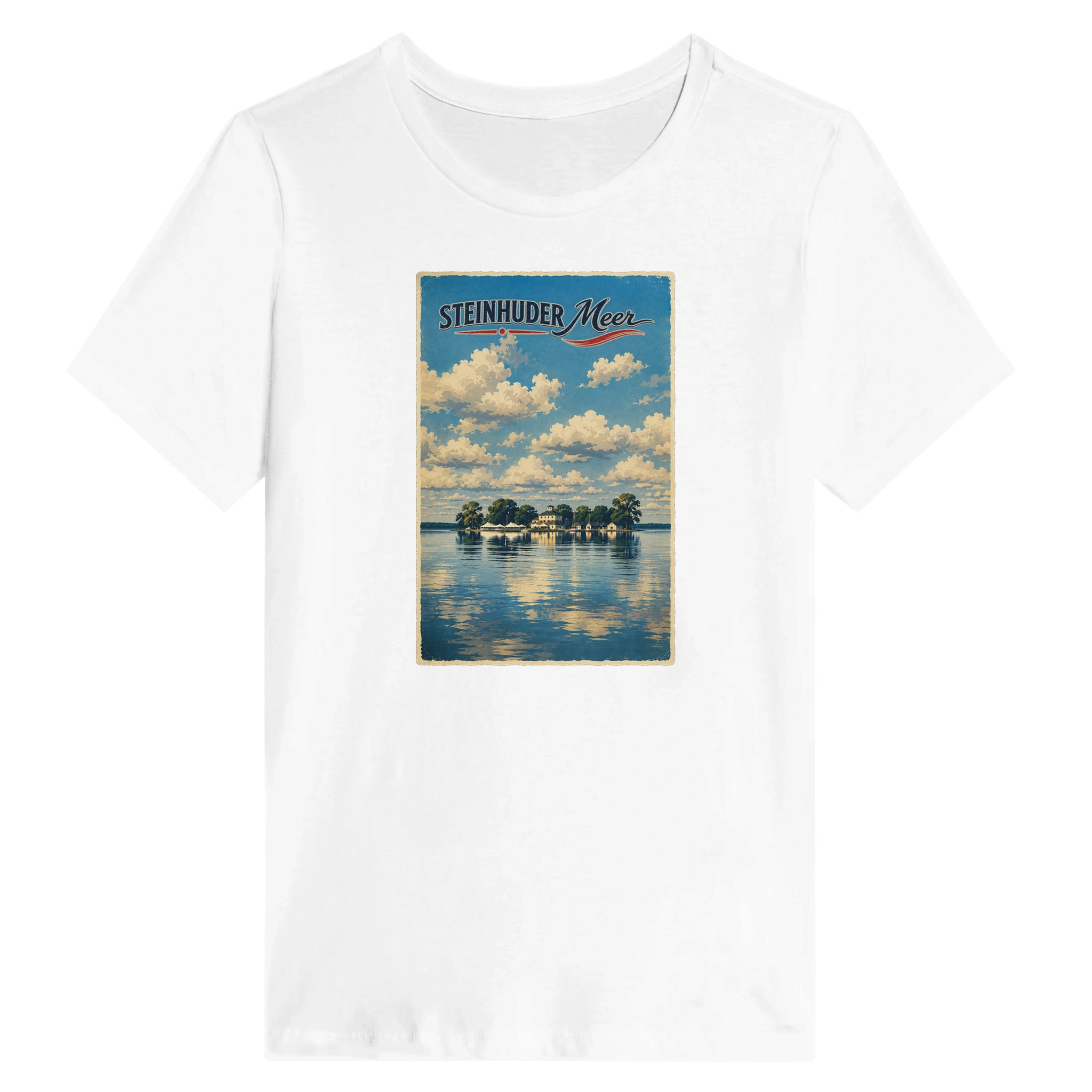 Damen-T-Shirt in Zitronengelb mit Motiv „Wilhelmstein im Steinhuder Meer“